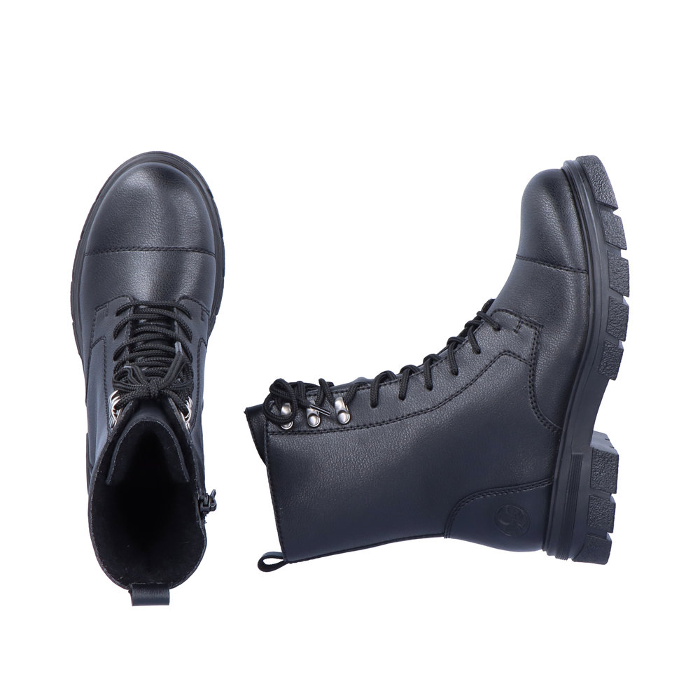 фото Черные утепленные ботинки из натуральной кожи на утолщенной подошве rieker