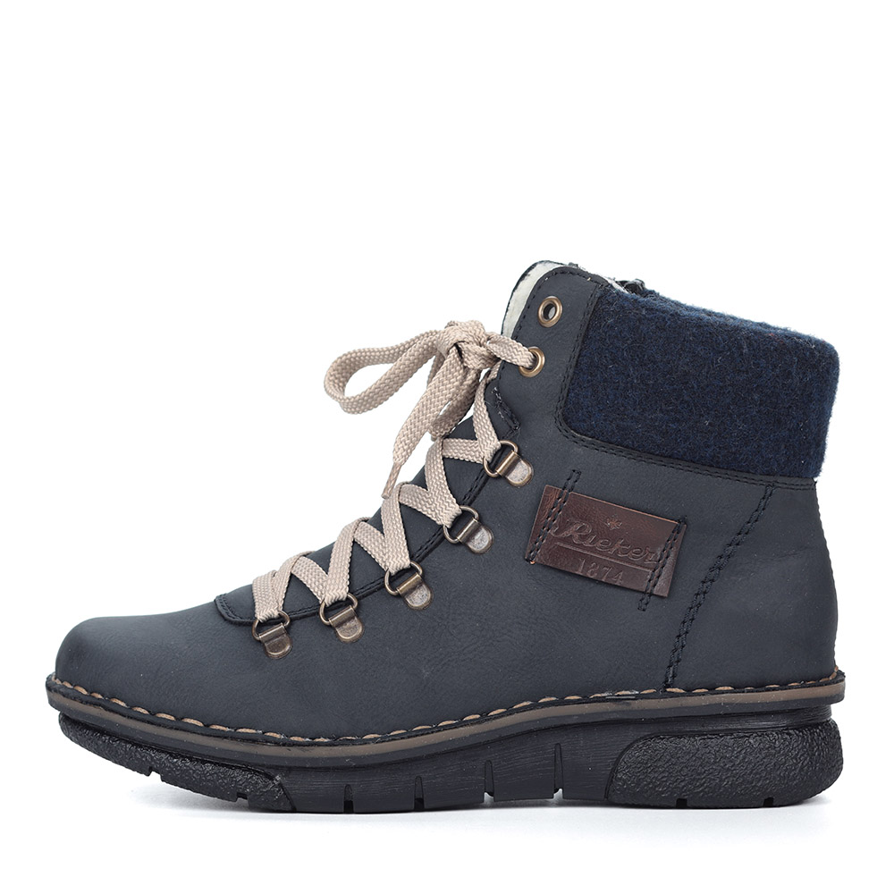 фото Синие ботинки из экокожи на шнуровке rieker