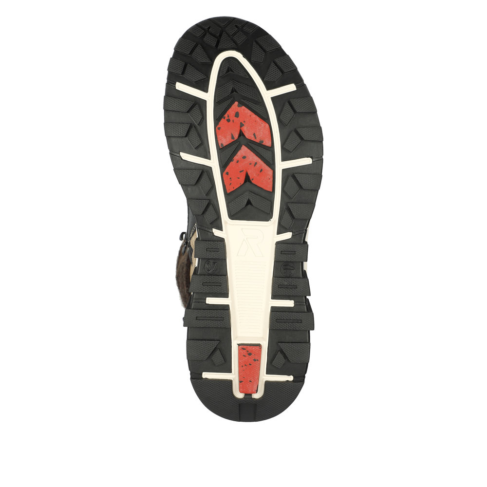 фото Бежевые утепленные ботинки хайкеры из велюра и текстиля rieker evolution