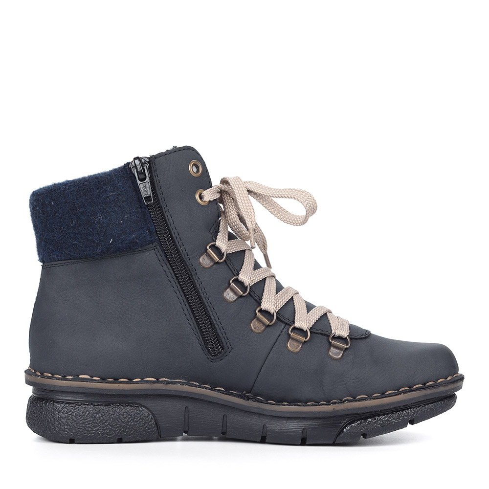 фото Синие ботинки из экокожи на шнуровке rieker