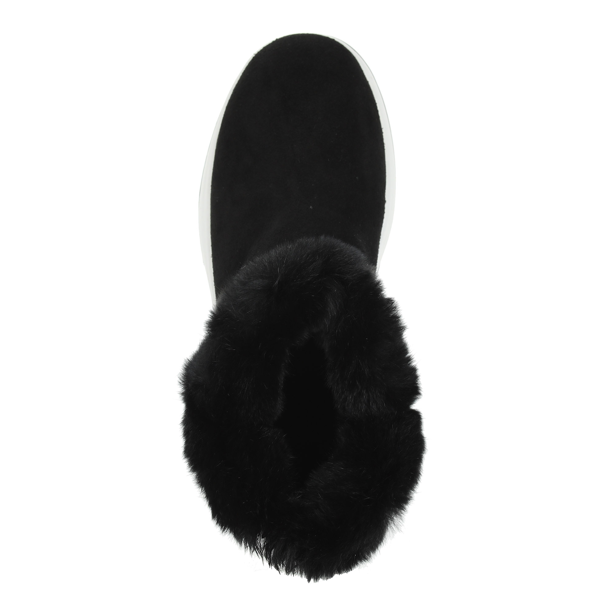 фото Черные ботинки из спилка с декоративной опушкой на подкладке из натуральной шерсти на спортивной подошве respect