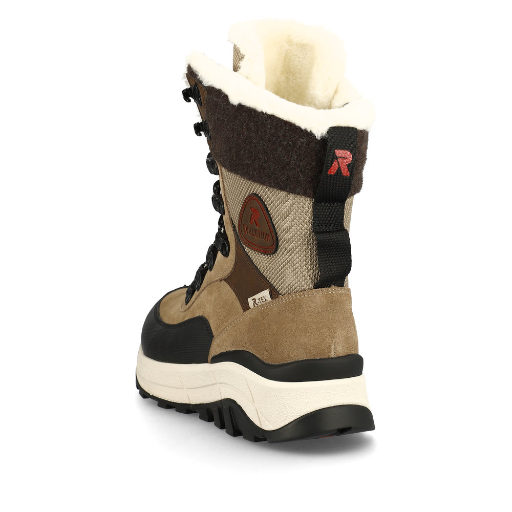 фото Бежевые утепленные ботинки хайкеры из велюра и текстиля rieker evolution