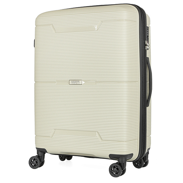 Бежевый универсальный чемодан из полипропилена