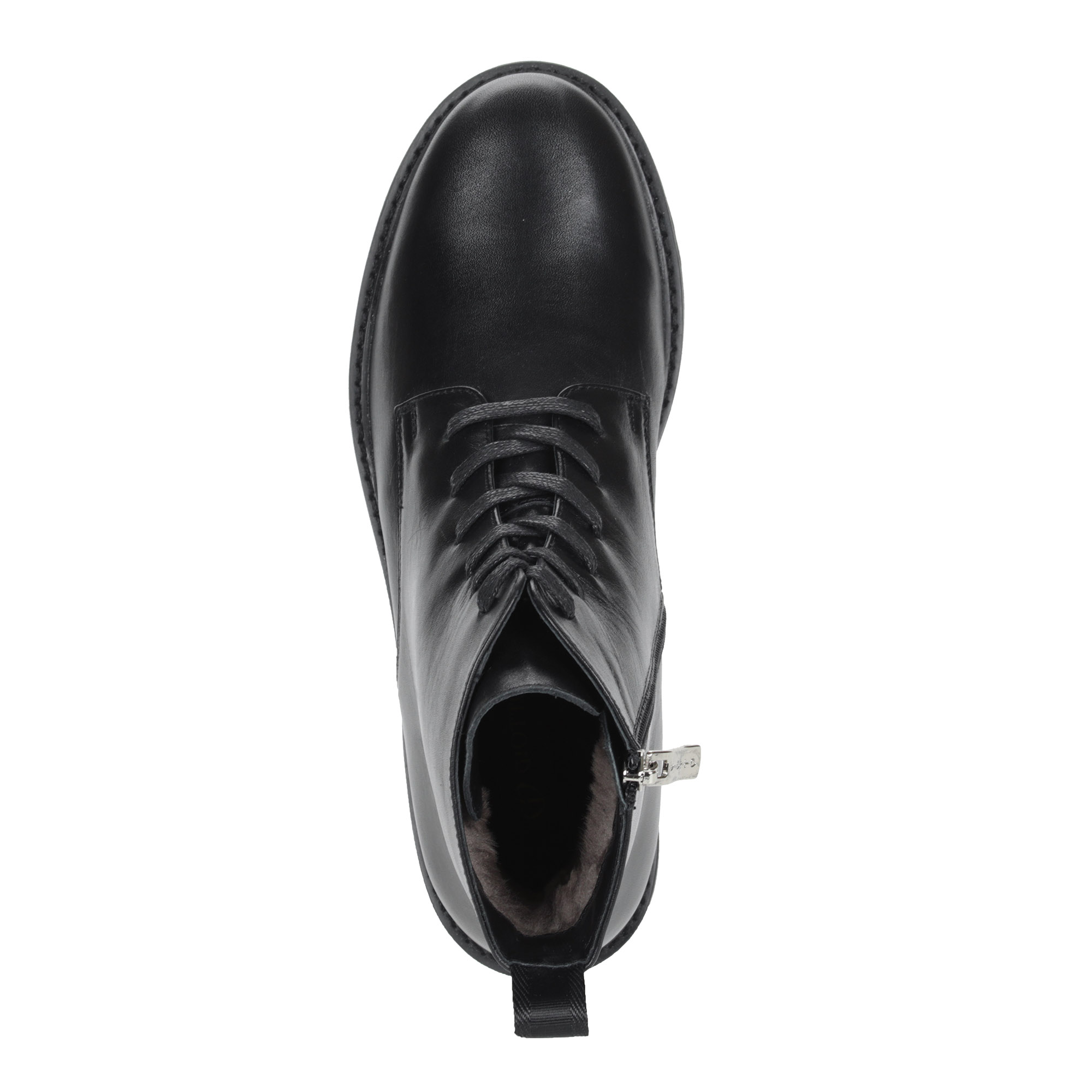 фото Черные ботинки из кожи на подкладке из натурального меха на утолщенной подошве giotto