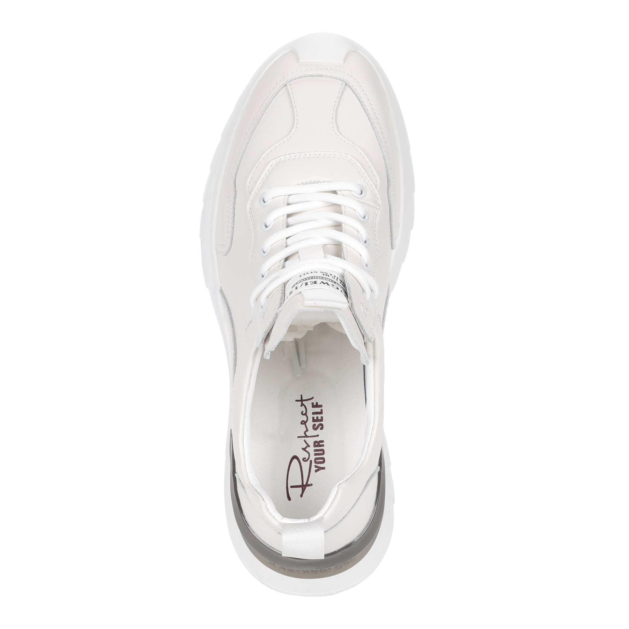 Белые кроссовки из кожи на утолщенной подошве от Respect-shoes