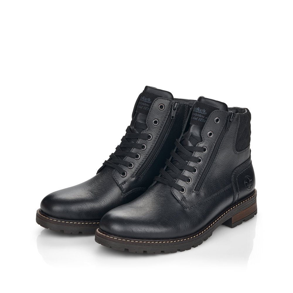 Черные ботинки из кожи на подкладке из натуральной шерсти на шнурках Rieker, цвет черный - фото 8