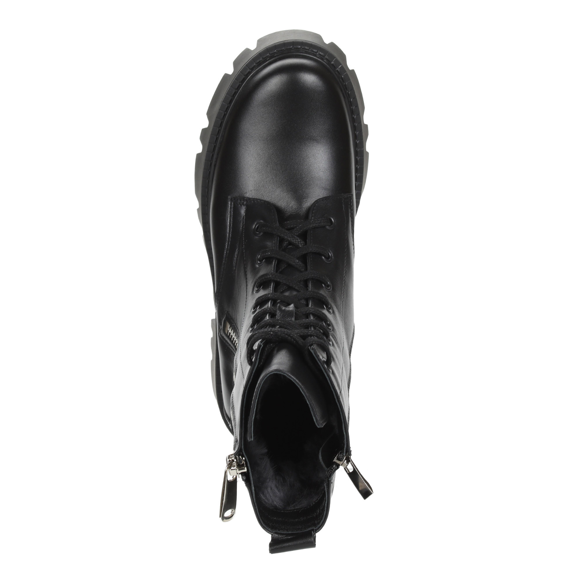 Черные ботинки на шнуровке и молнии из кожи на подкладке из натурального меха на тракторной подошве Respect, размер 37, цвет черный - фото 7