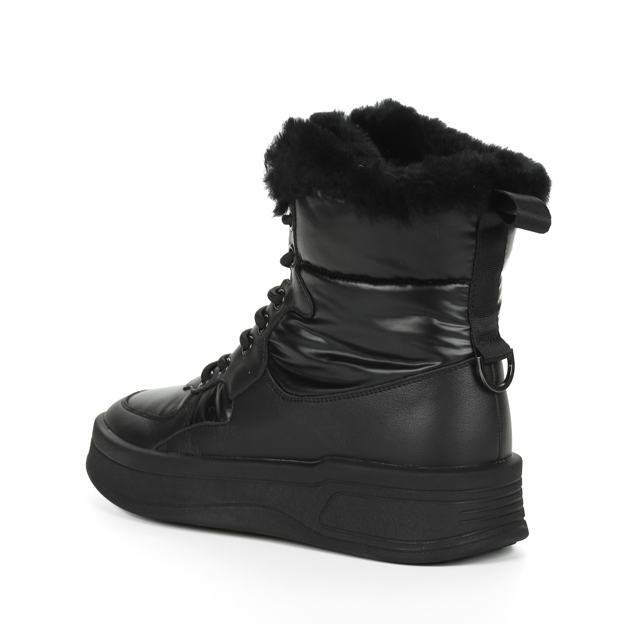 Черные высокие кроссовки из комбинированных материалов смеховой опушкой на подкладке из натуральной шерсти на утолщенной платформе Respect, размер 40, цвет черный - фото 5