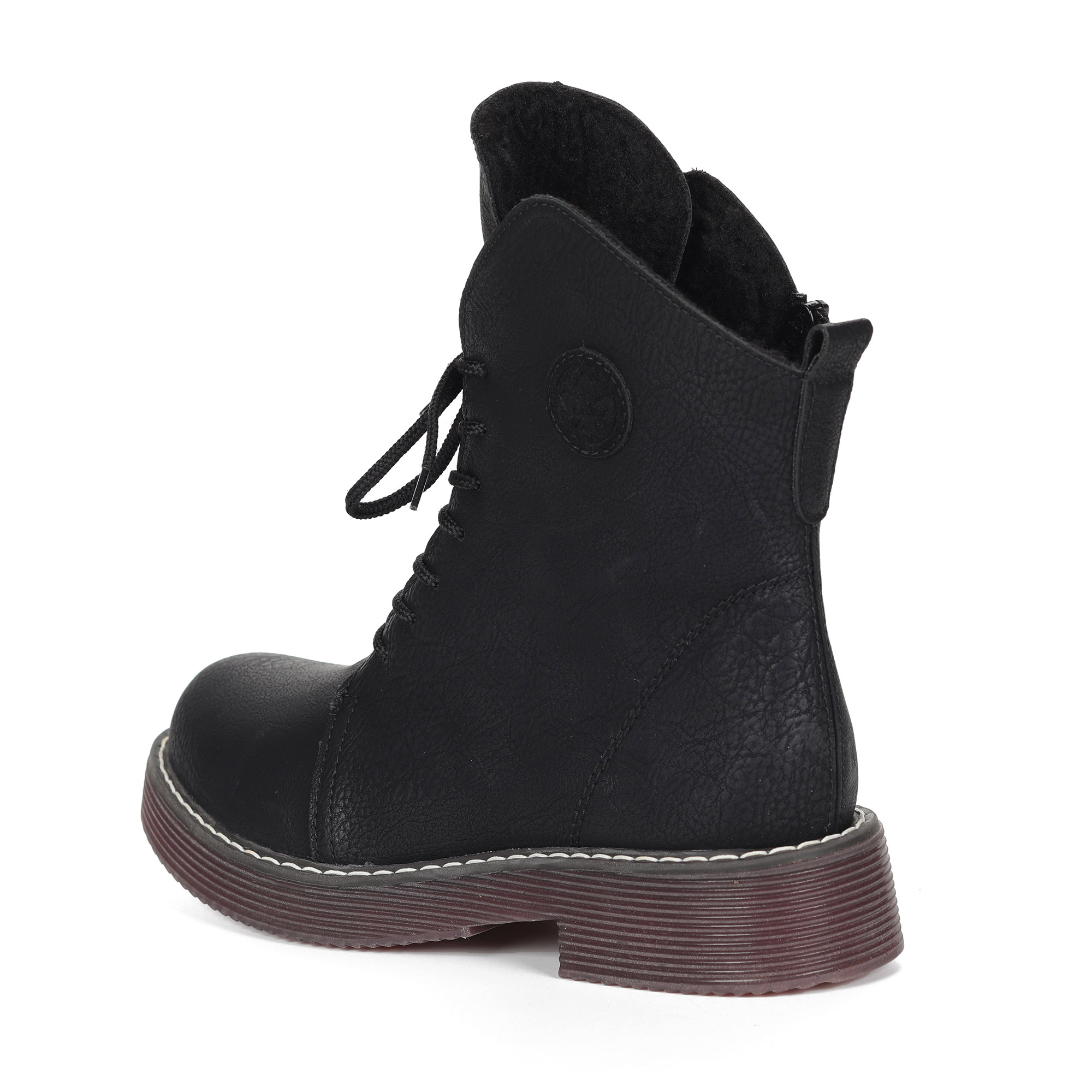 Черные ботинки из экокожи на подкладке из искусственной шерсти утолщенной подошве Rieker, размер 38, цвет черный - фото 4