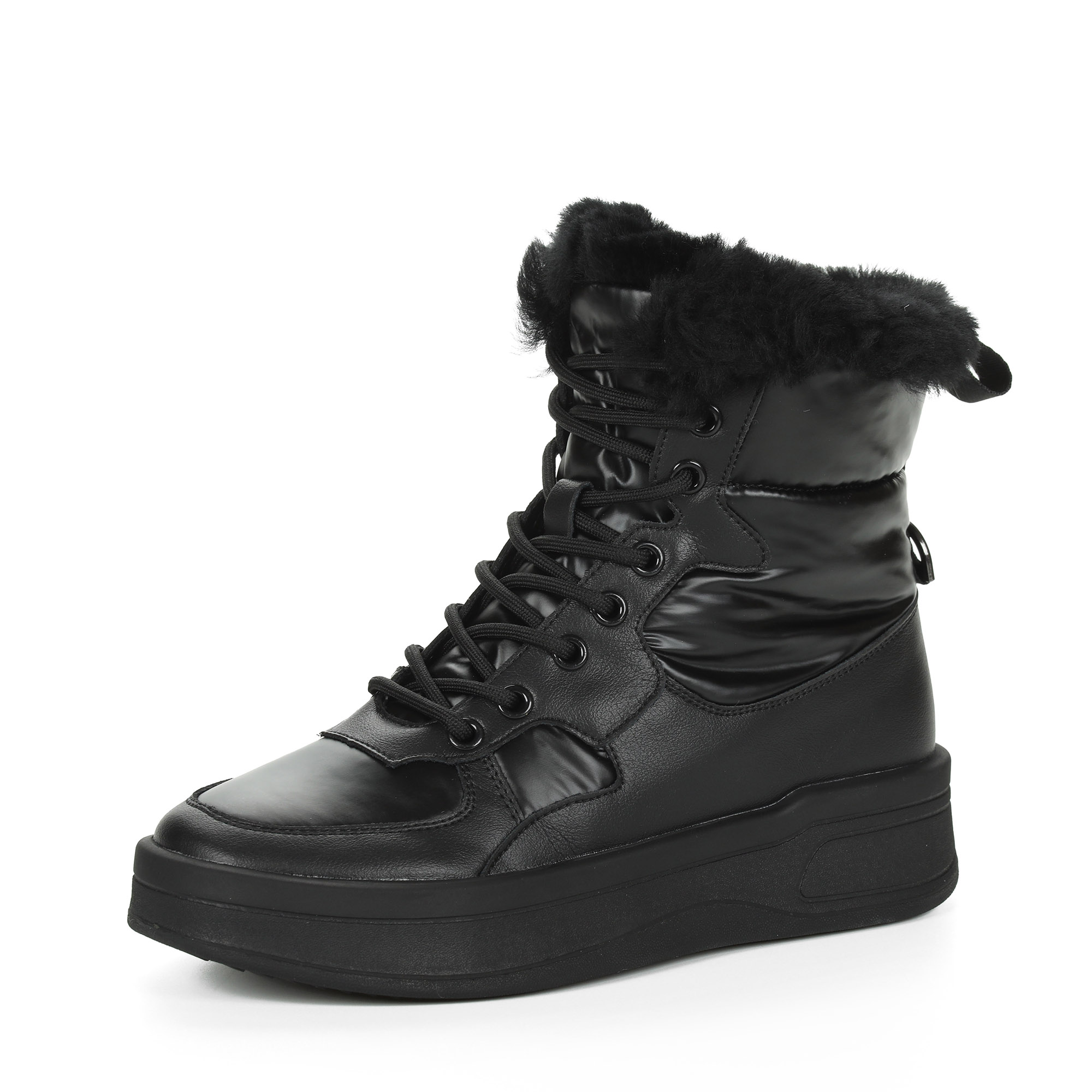 Черные высокие кроссовки из комбинированных материалов смеховой опушкой на подкладке из натуральной шерсти на утолщенной платформе Respect, размер 37, цвет черный - фото 3