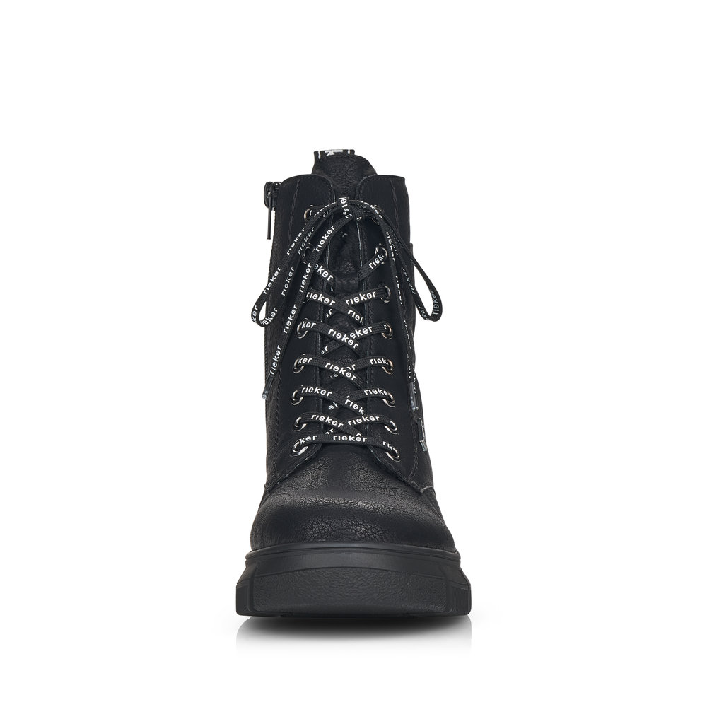 фото Черные ботинки из экокожи на подкладке из искусственной шерсти на утолщенной подошве rieker