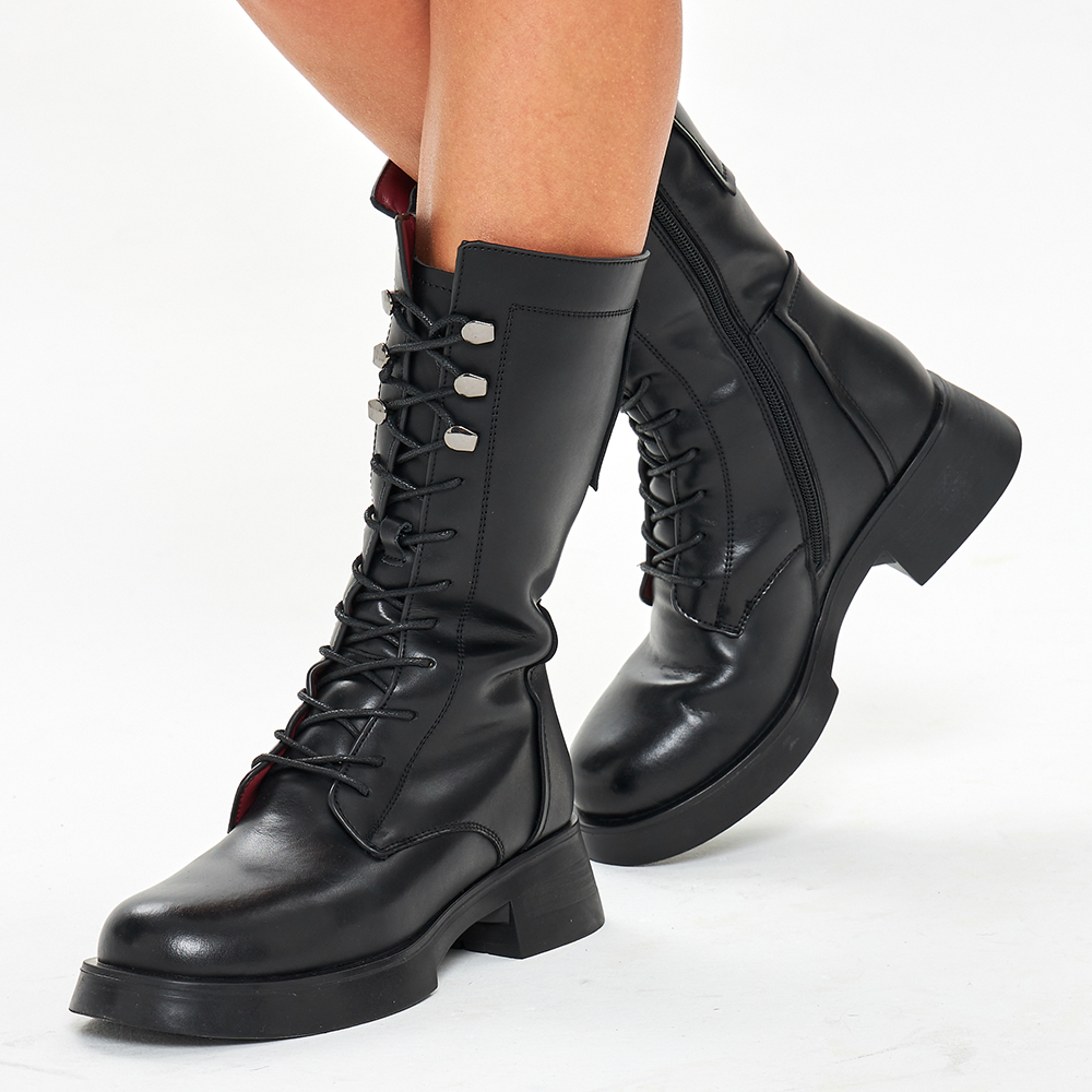 Черные сапоги на шнуровке из кожи на подкладке из натуральной шерсти на утолщенной подошве и каблуке Respect, размер 39, цвет черный - фото 12