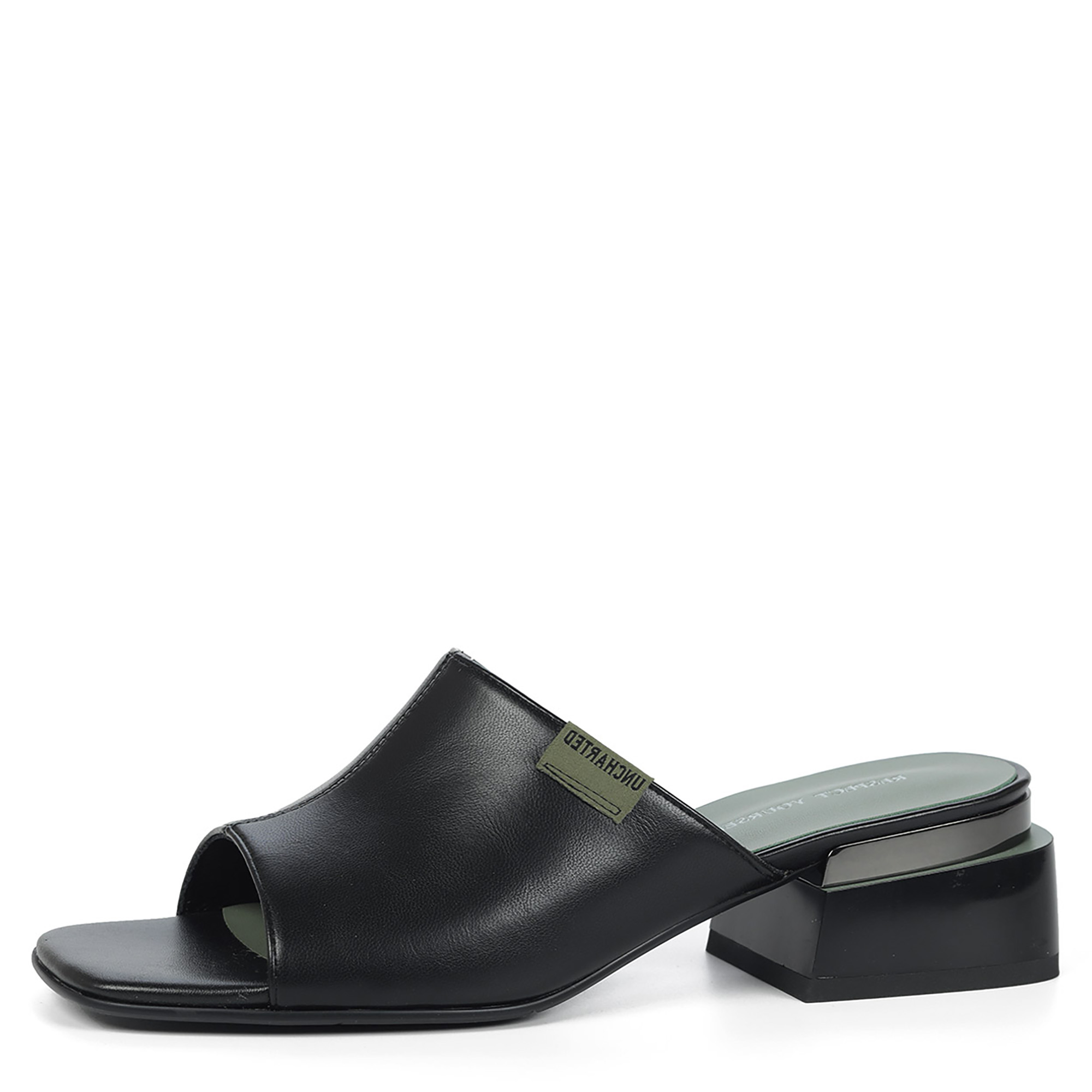 Черные сабо из кожи без подкладки на квадратном каблуке