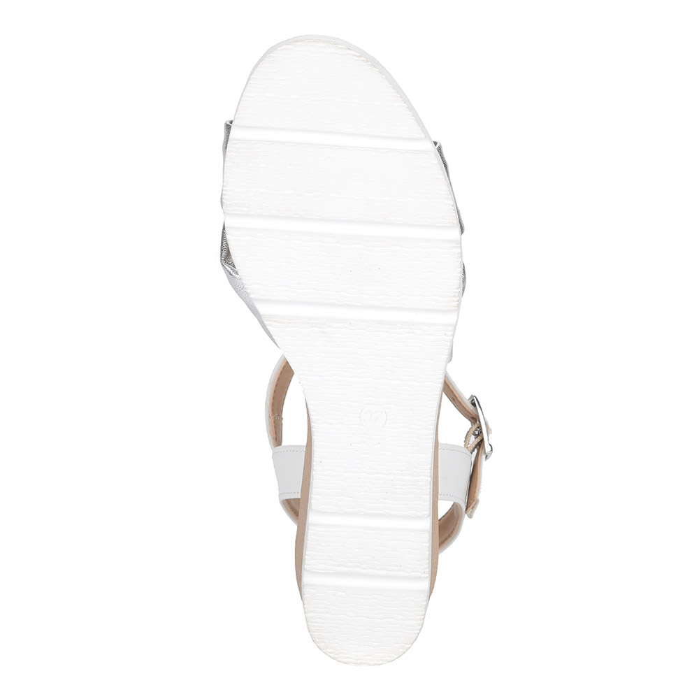 

Серебряные босоножки на танкетке из кожи, Белый, Серебряные босоножки на танкетке из кожи