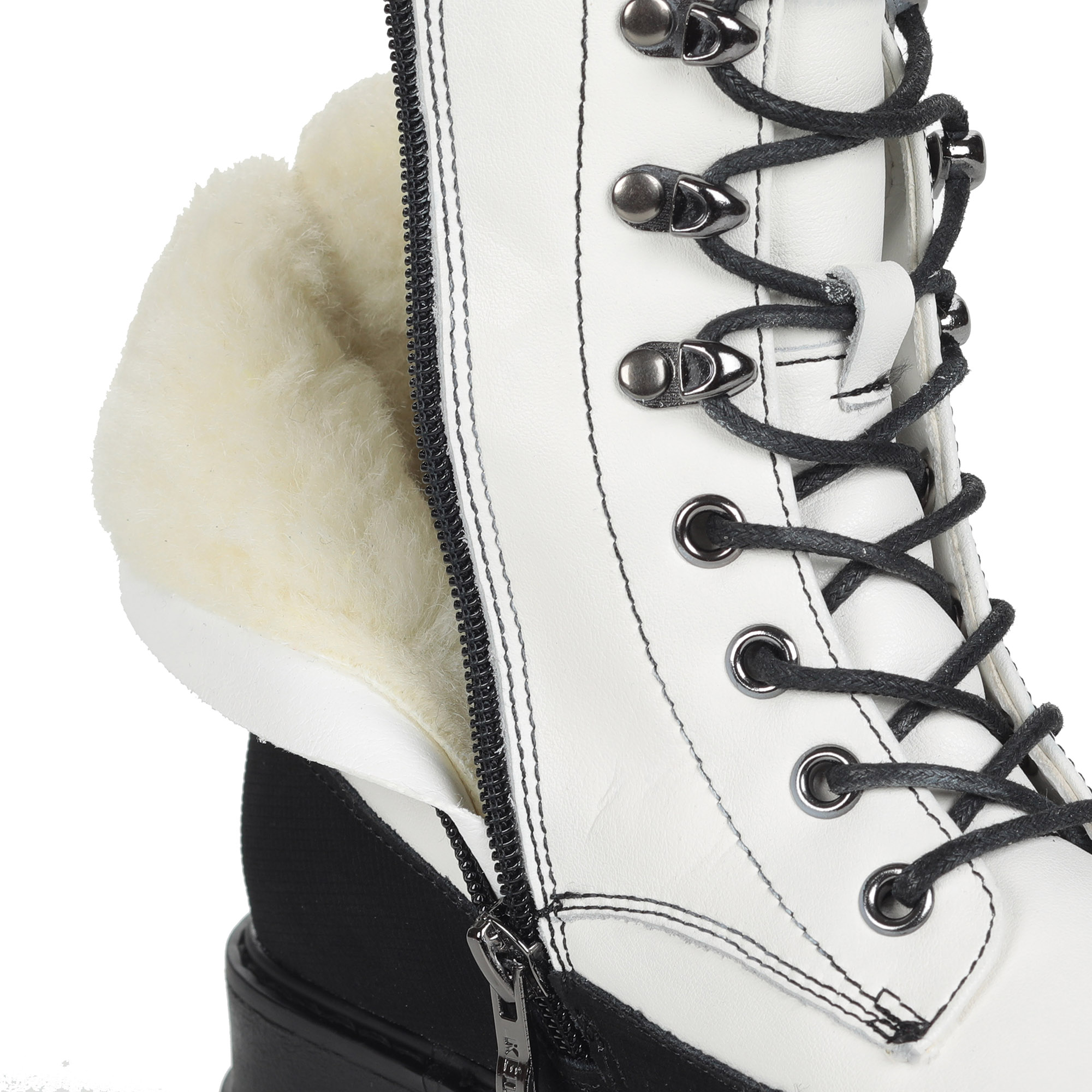 Бело черные ботинки из кожи на подкладке из натуральной шерсти KEDDO, цвет черный - фото 5