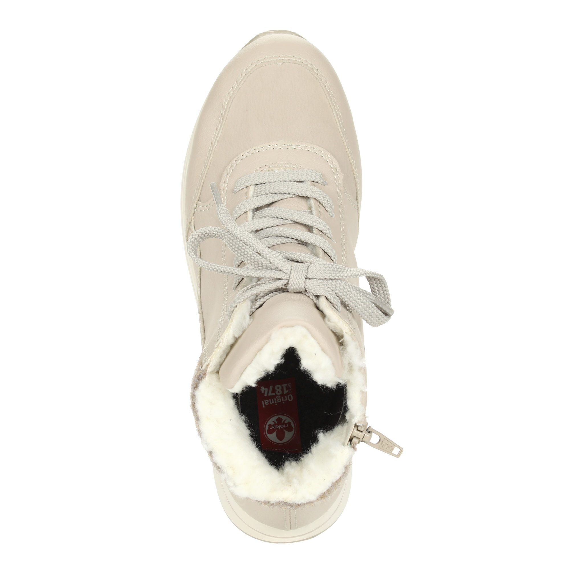 Молочные высокие кроссовки из экокожи на шнурках Rieker, размер 37, цвет белый - фото 7