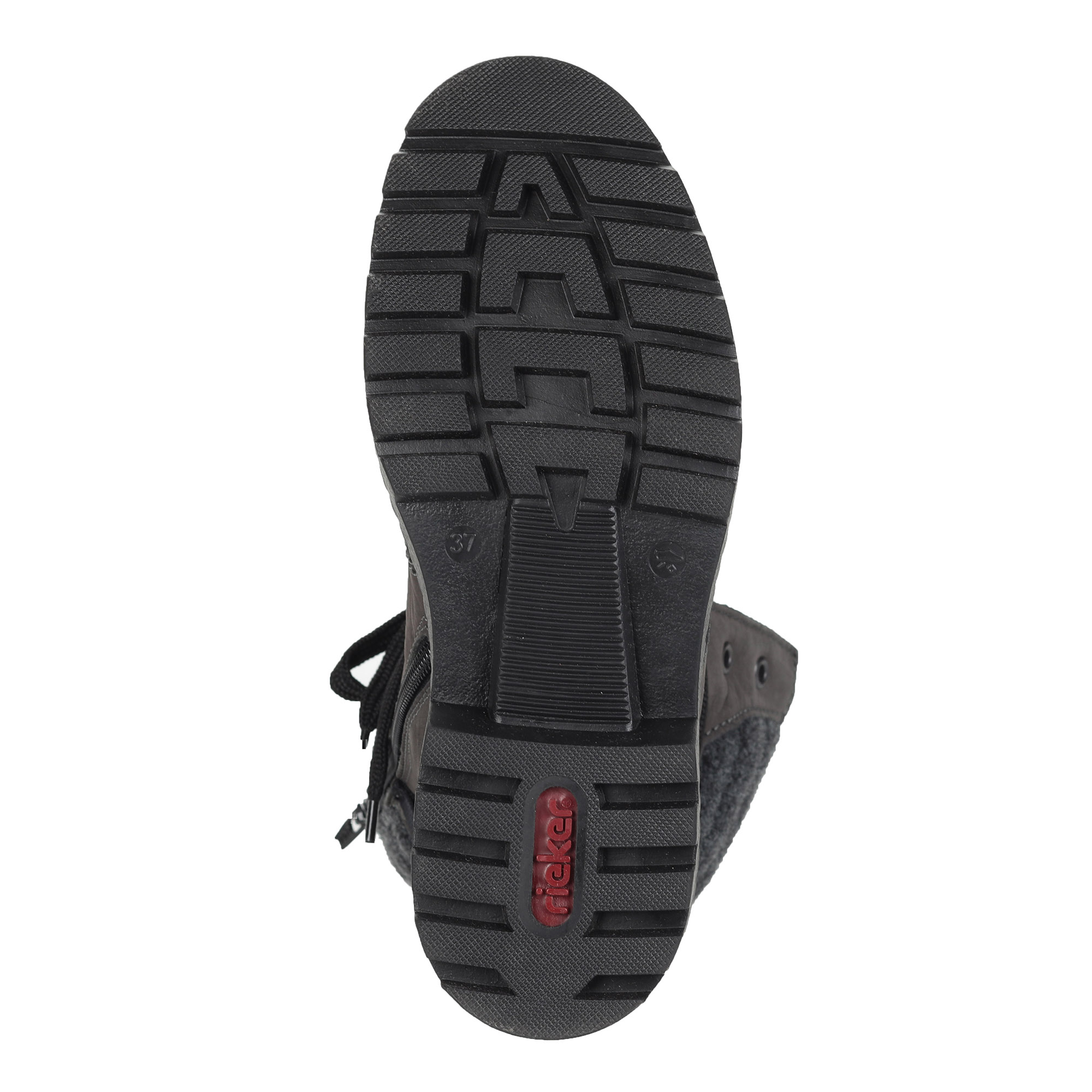 Черные ботинки из комбинированных материалов на подкладке из искусственной шерсти на тракторной подо Rieker, размер 40, цвет серый - фото 6