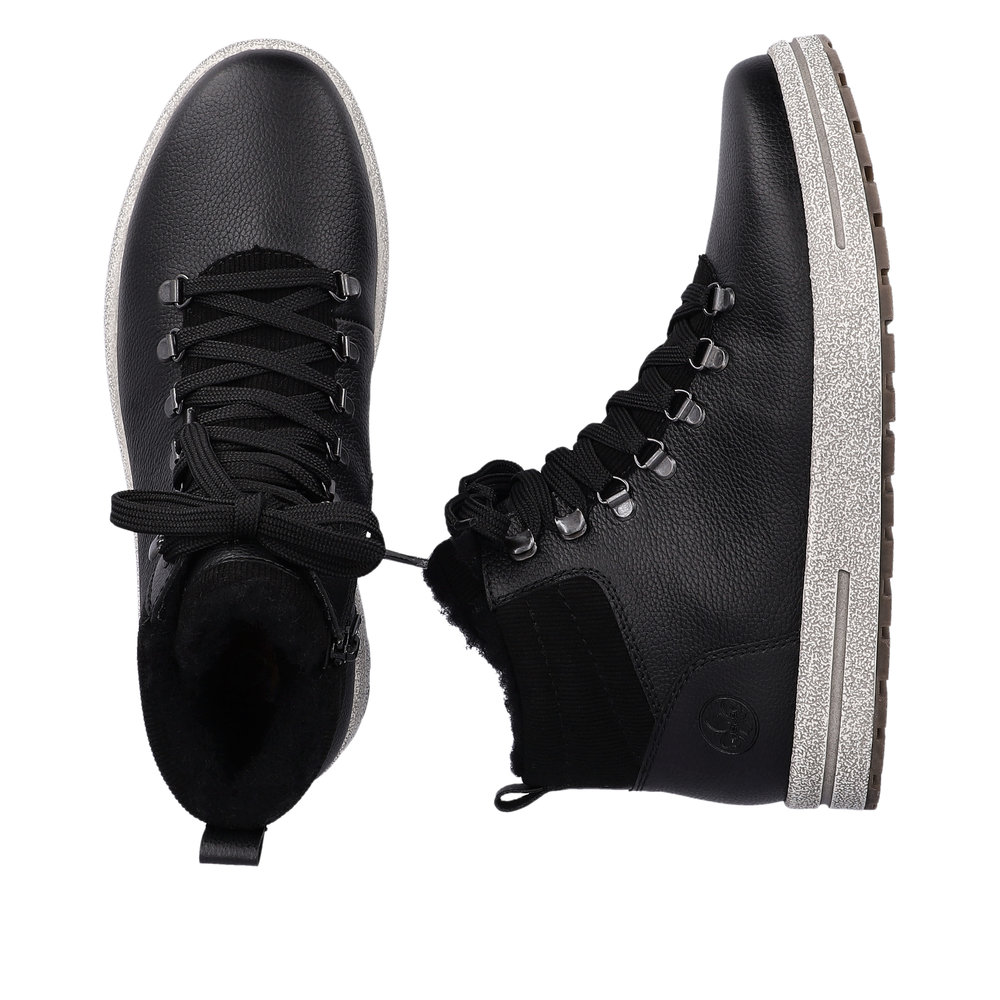 Черные утепленные ботинки из кожи и текстиля Rieker, цвет черный - фото 10