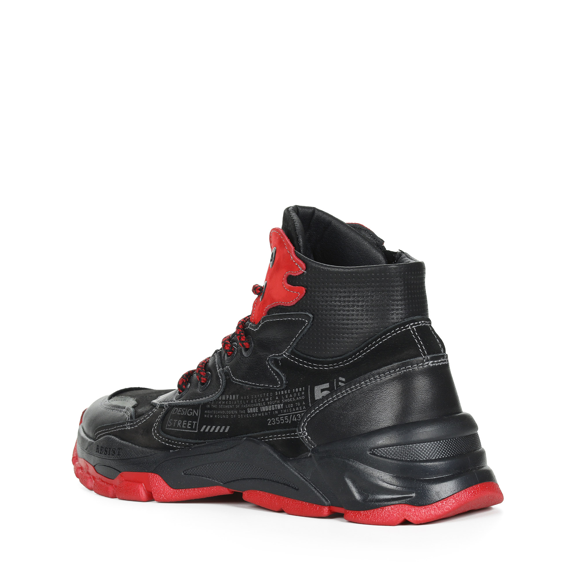 Черные высокие кроссовки из кожи с красными элементами Respect, размер 40, цвет черный - фото 4
