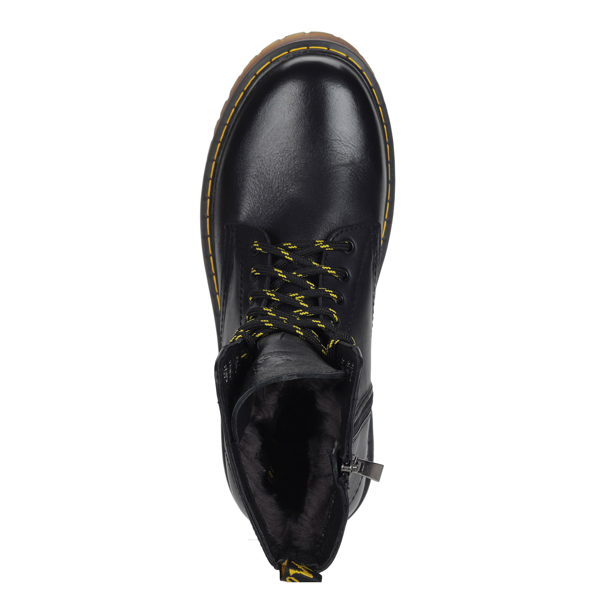 фото Черные ботинки из кожи на подкладке из натурального меха на утолщенной подошве respect