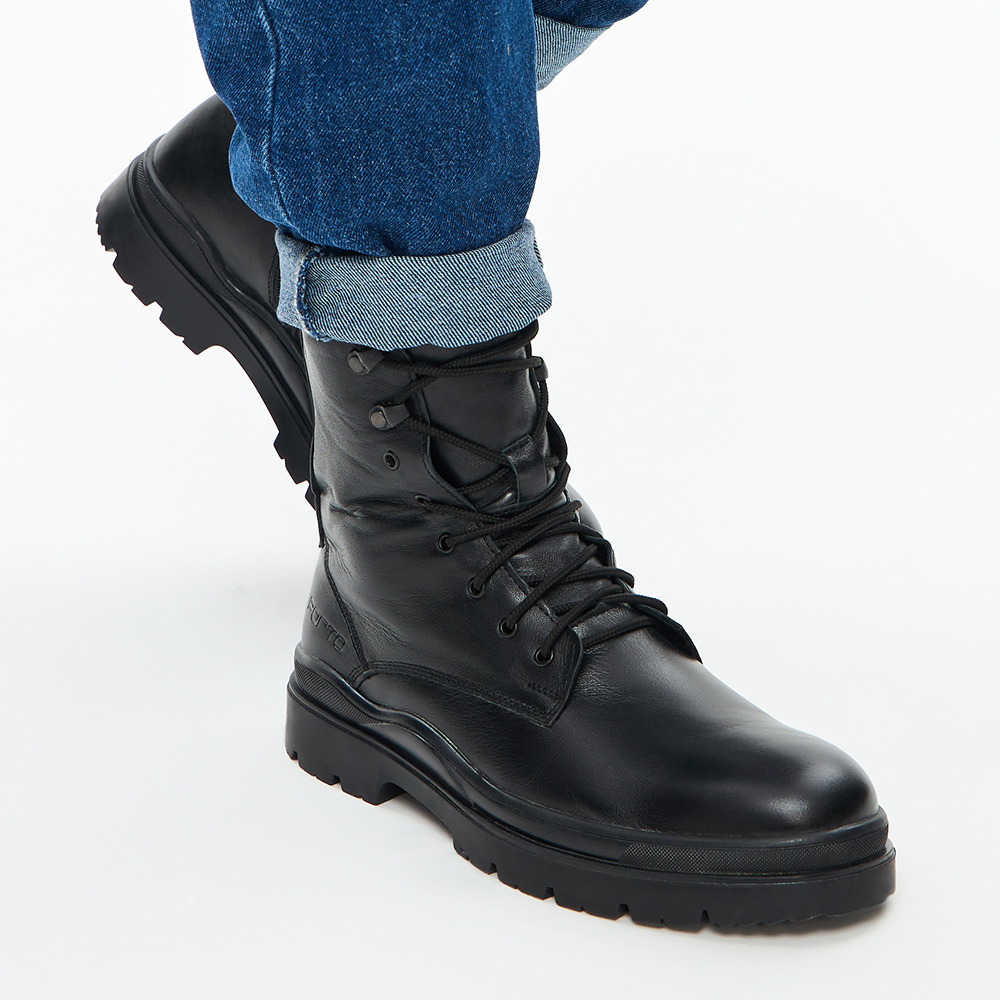 Черные ботинки из кожи на подкладке из натурального меха на утолщенной подошве Respect, цвет черный - фото 2