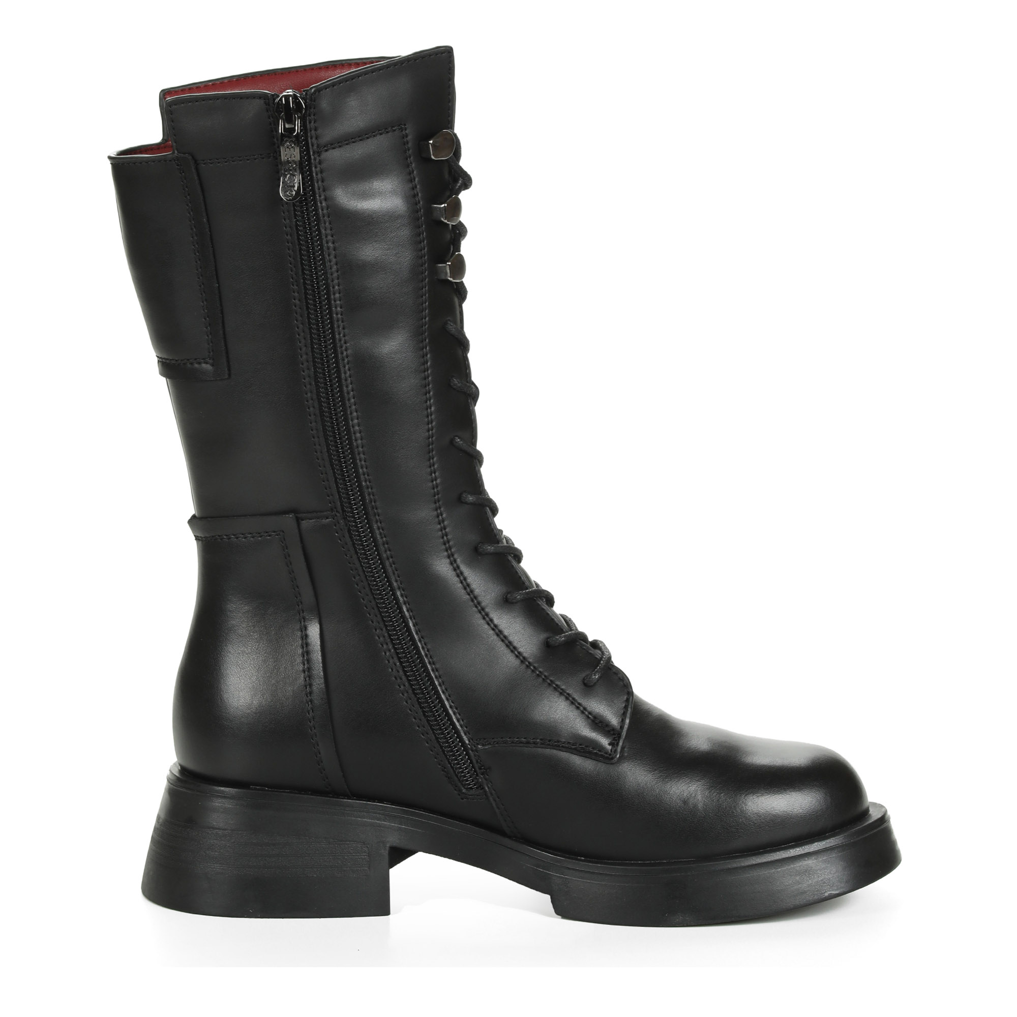 Черные сапоги на шнуровке из кожи на подкладке из натуральной шерсти на утолщенной подошве и каблуке Respect, размер 36, цвет черный - фото 3