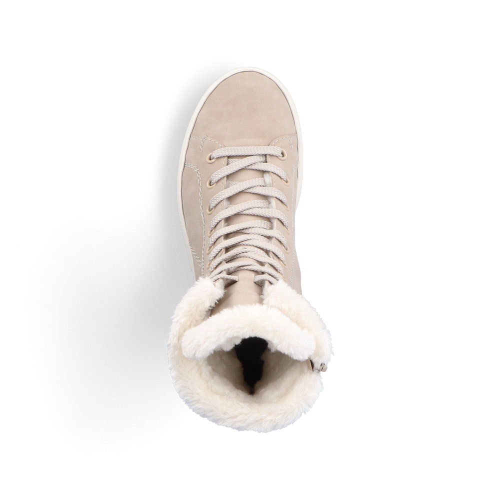 Бежевые утепленные ботинки из экокожи и текстиля Rieker, цвет бежевый - фото 6