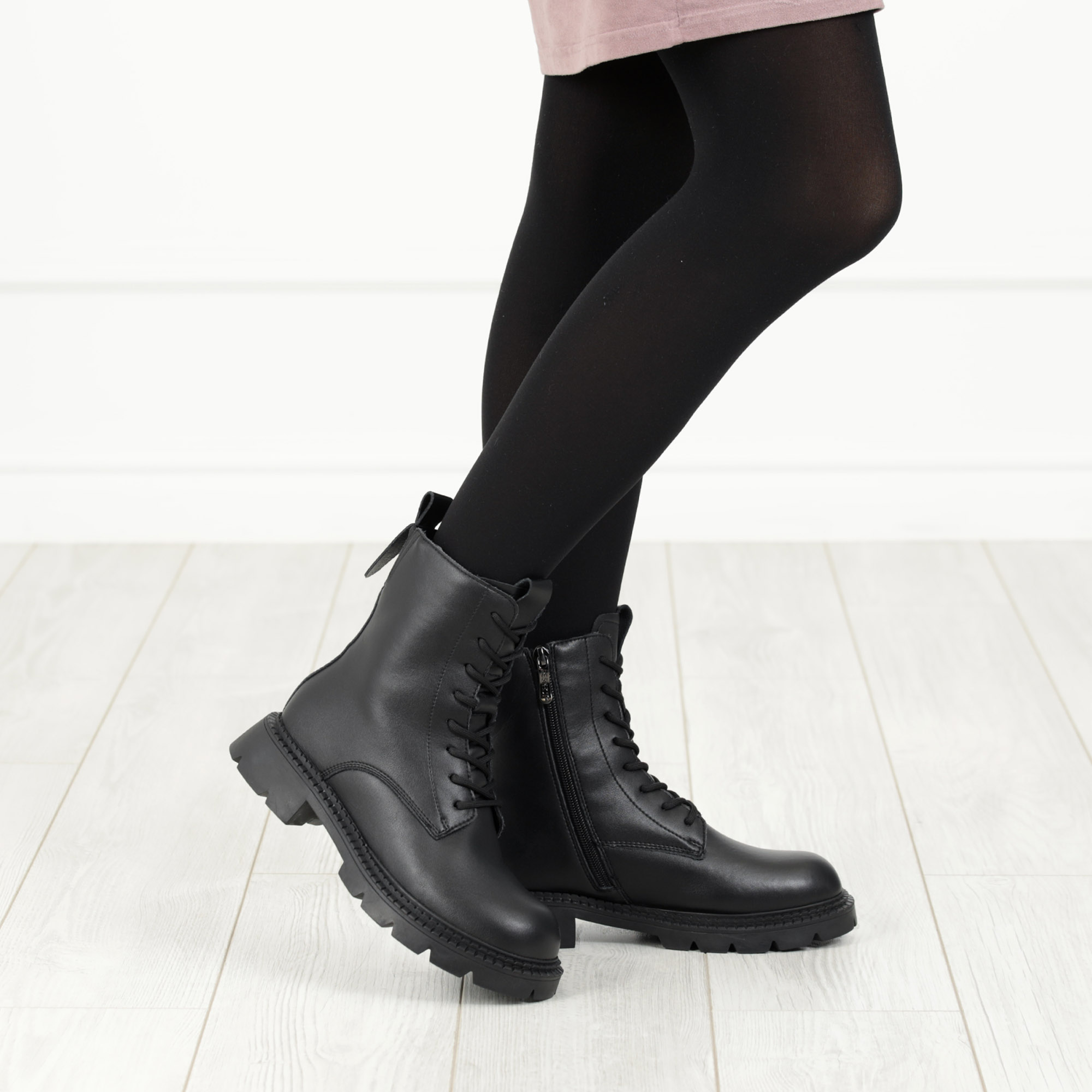Черные ботинки из кожи на подкладке из натуральной шерсти на тракторной подошве Respect, размер 37, цвет черный - фото 2