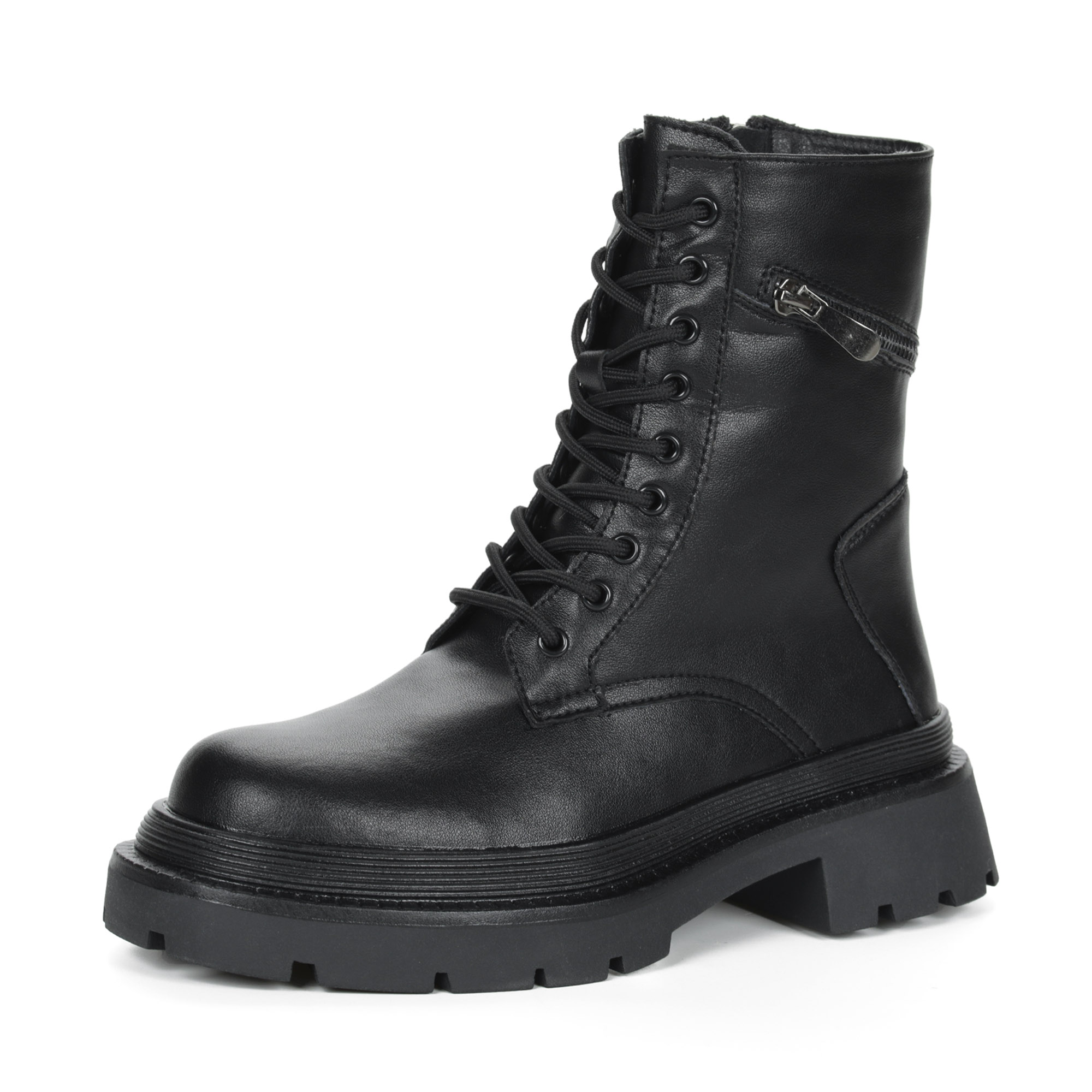 Черные ботинки из кожи на шнурках на подкладке из экошерсти на утолщенной подошве KEDDO, размер 35, цвет черный - фото 3
