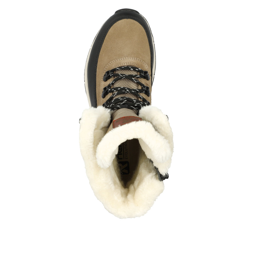 Бежевые утепленные ботинки хайкеры из велюра и текстиля Rieker Evolution, цвет бежевый - фото 5