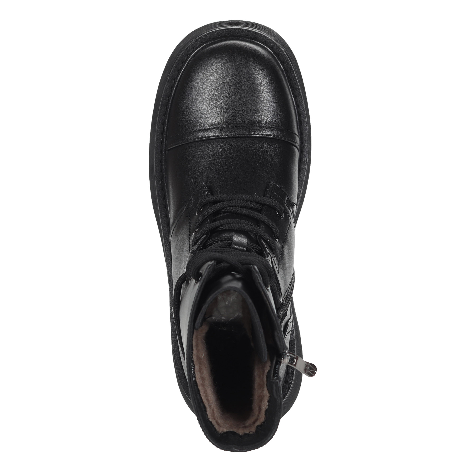 фото Черные ботинки из кожи на утолщенной подошве на подкладке из натуральной шерсти на шнуровке respect