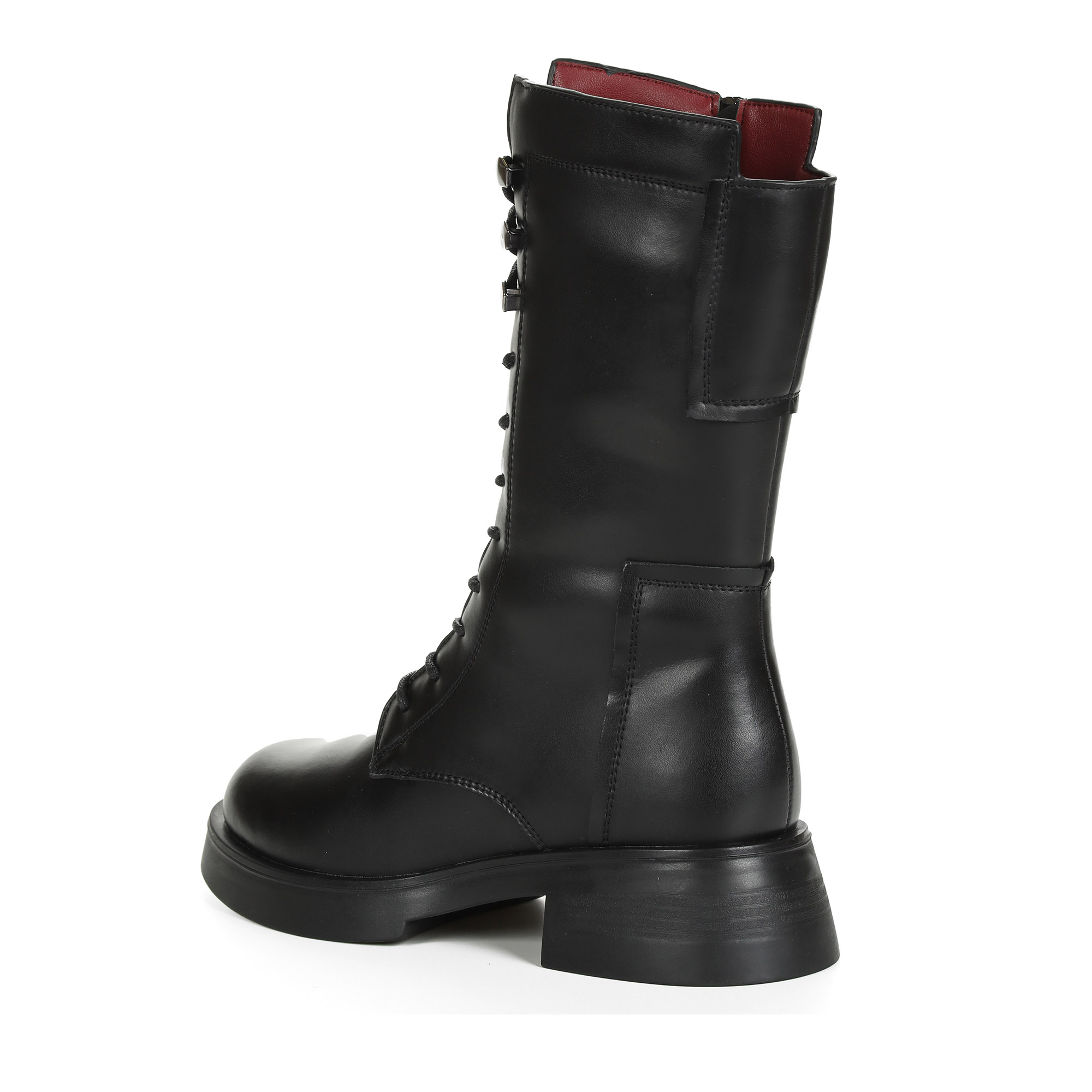 Черные сапоги на шнуровке из кожи на подкладке из натуральной шерсти на утолщенной подошве и каблуке Respect, размер 39, цвет черный - фото 4