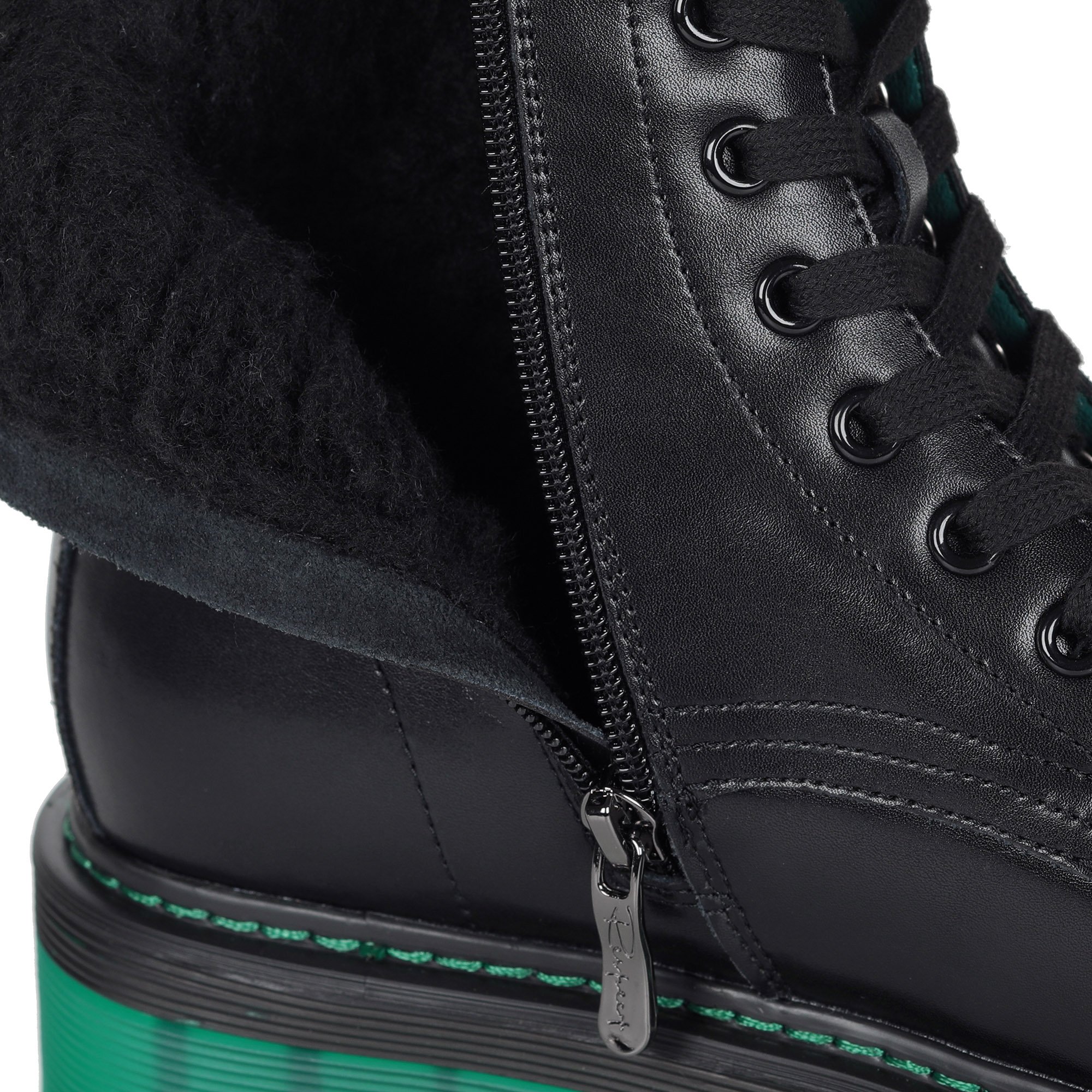 Черные ботинки из кожи на подкладке из натуральной шерсти на зеленой подошве Respect, размер 40, цвет черный - фото 5
