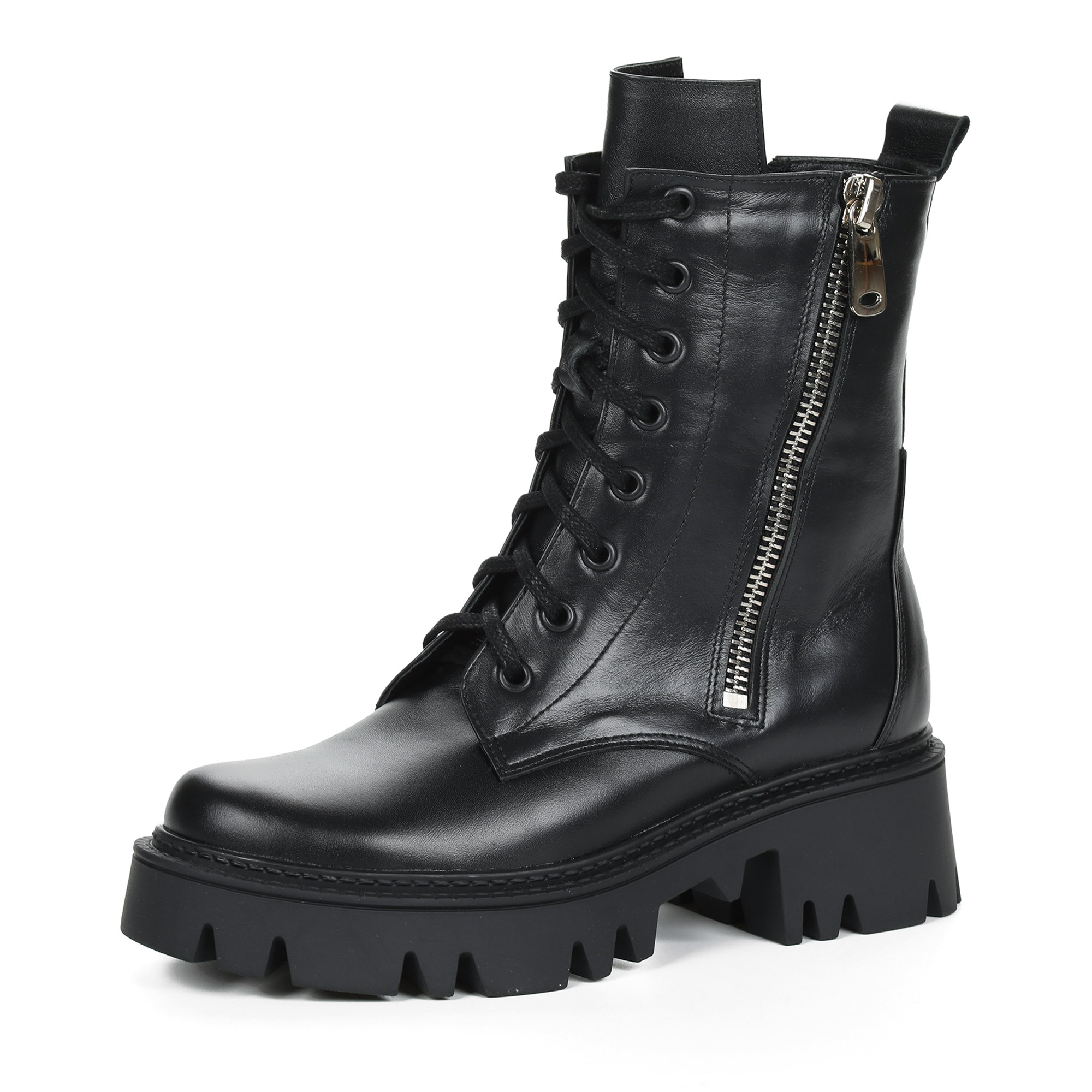 Черные ботинки на шнуровке и молнии из кожи на подкладке из натурального меха на тракторной подошве Respect, размер 37, цвет черный - фото 3
