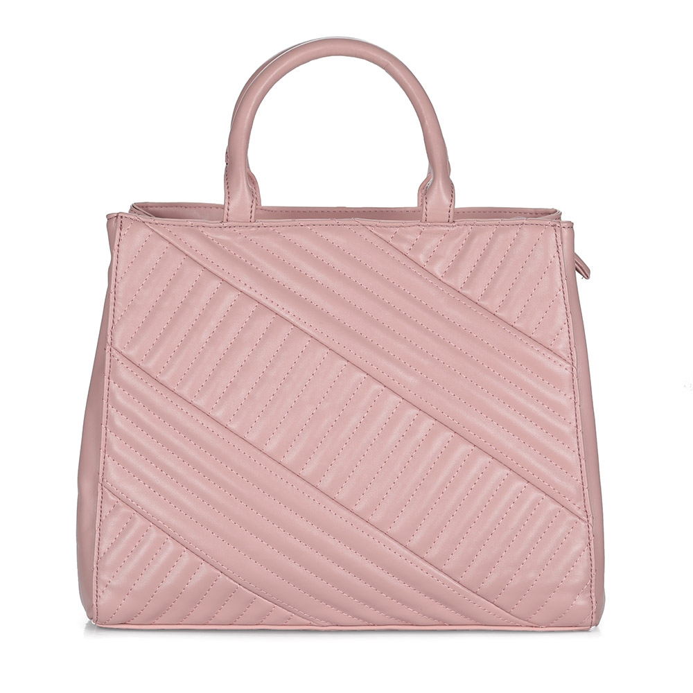 Розовая сумка тоут из экокожи с декоративной прошивкой и дополнительной ручкой от Respect-shoes