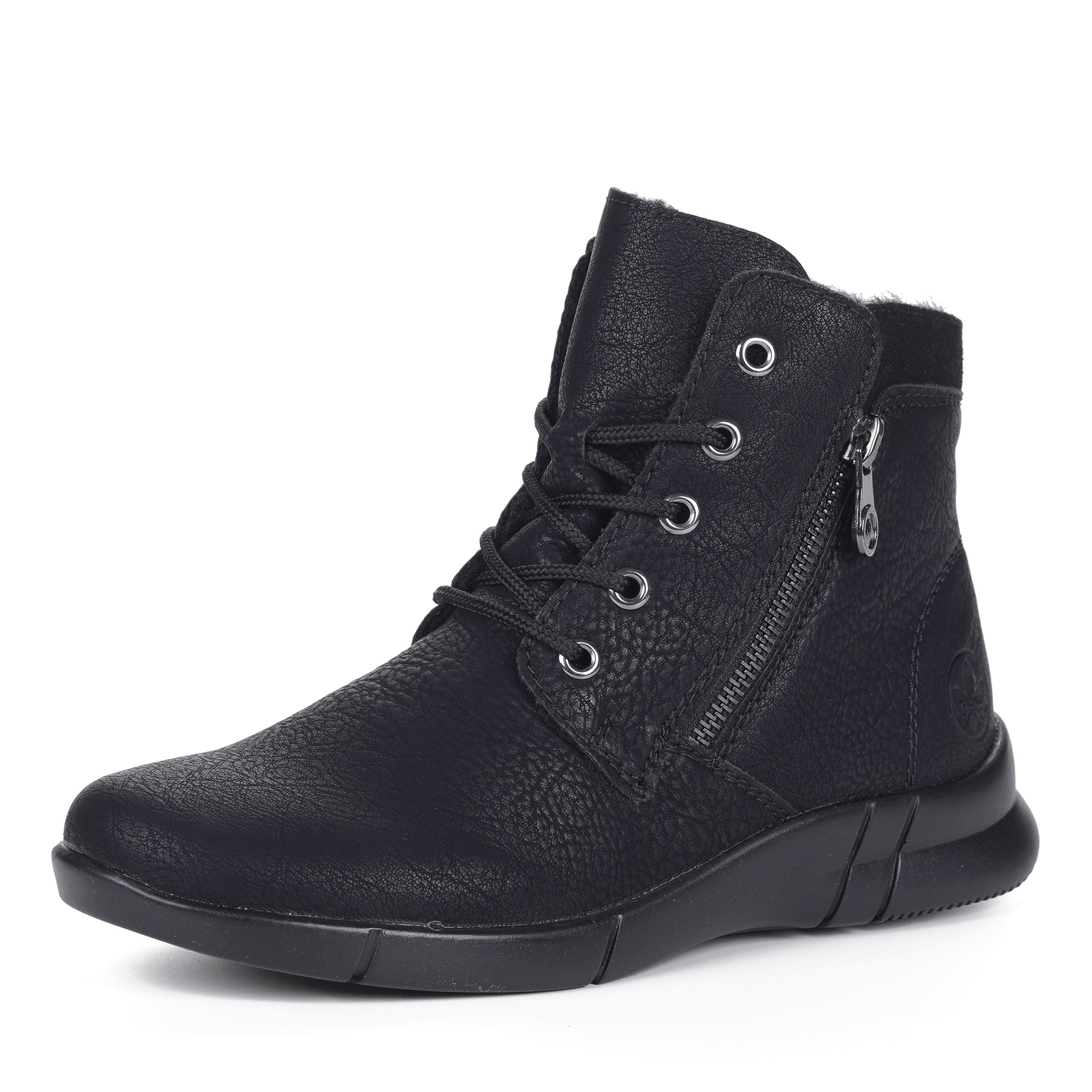 Черные ботинки из экокожи на шнуровке Rieker, размер 40, цвет черный - фото 1