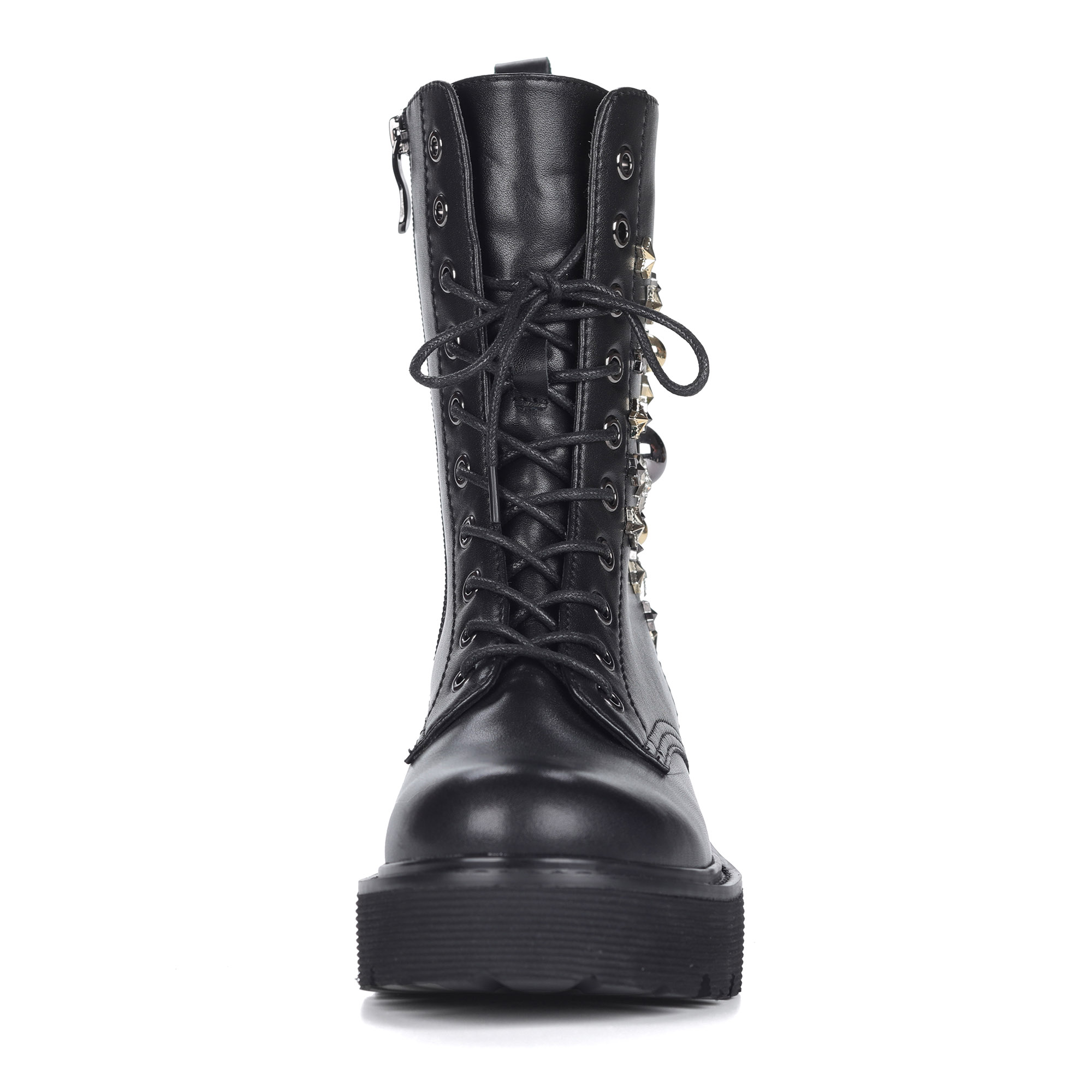 Черные полусапоги из кожи на шнуровке с декором Respect, размер 36, цвет черный - фото 4