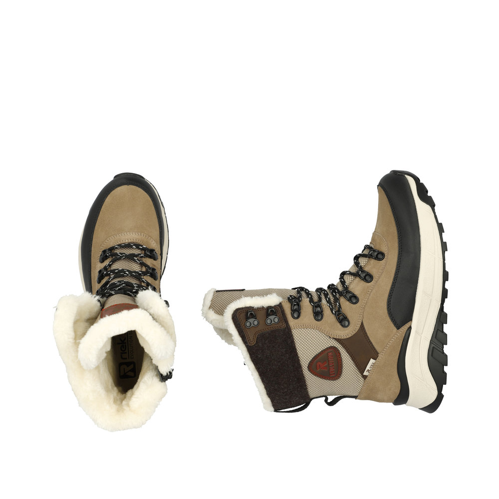 Бежевые утепленные ботинки хайкеры из велюра и текстиля Rieker Evolution, цвет бежевый - фото 10