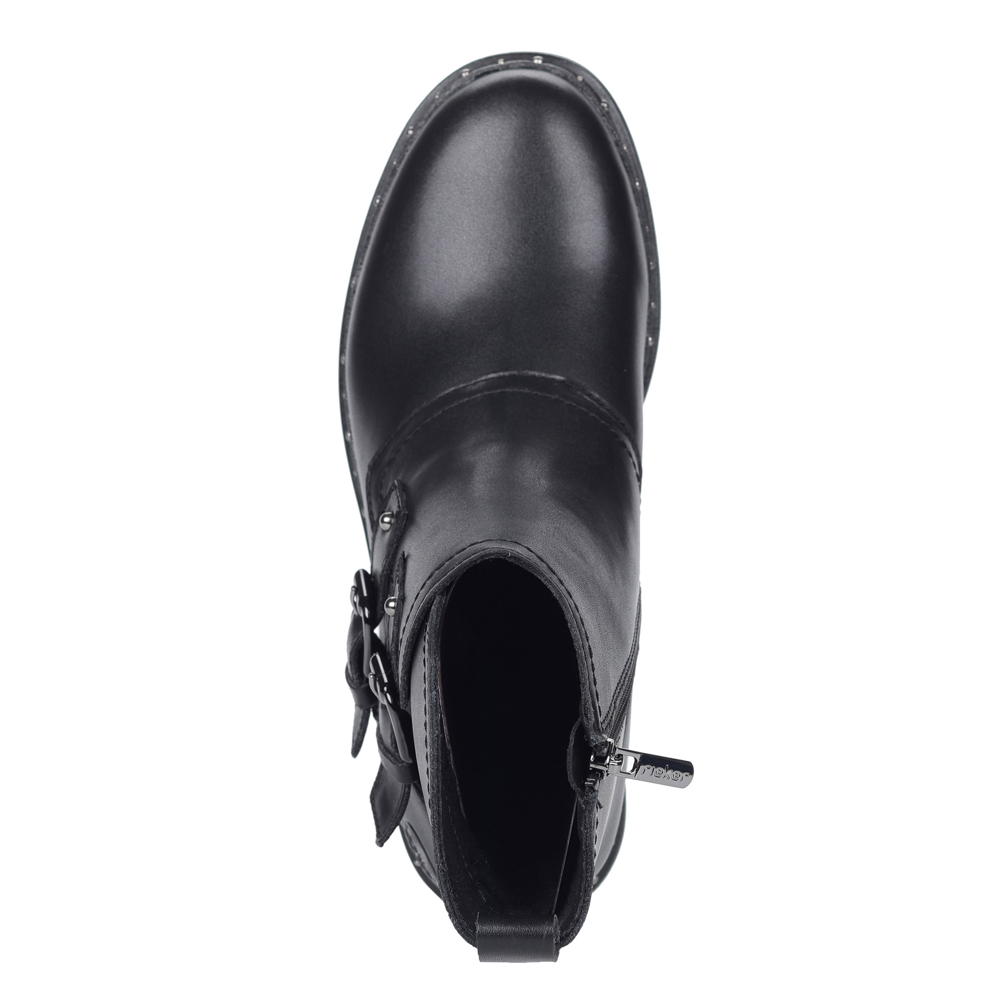 фото Черные ботинки из кожи на шерсти с декоративными пряжками rieker