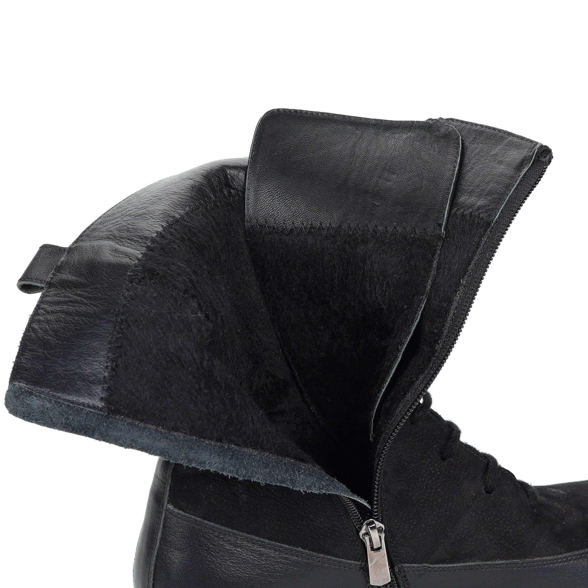фото Черные ботинки из нубука на подкладке из натурального меха на утолщенной подошве respect