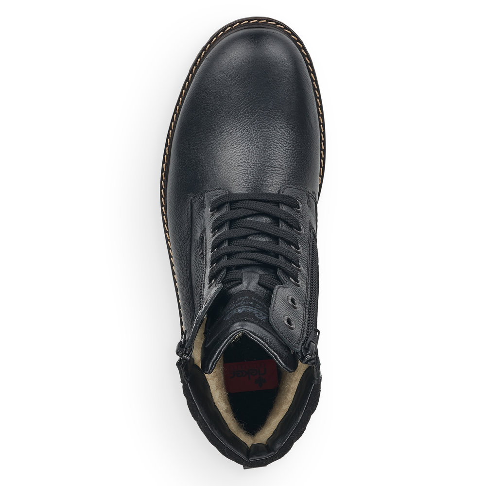 Черные ботинки из кожи на подкладке из натуральной шерсти на шнурках Rieker, цвет черный - фото 5