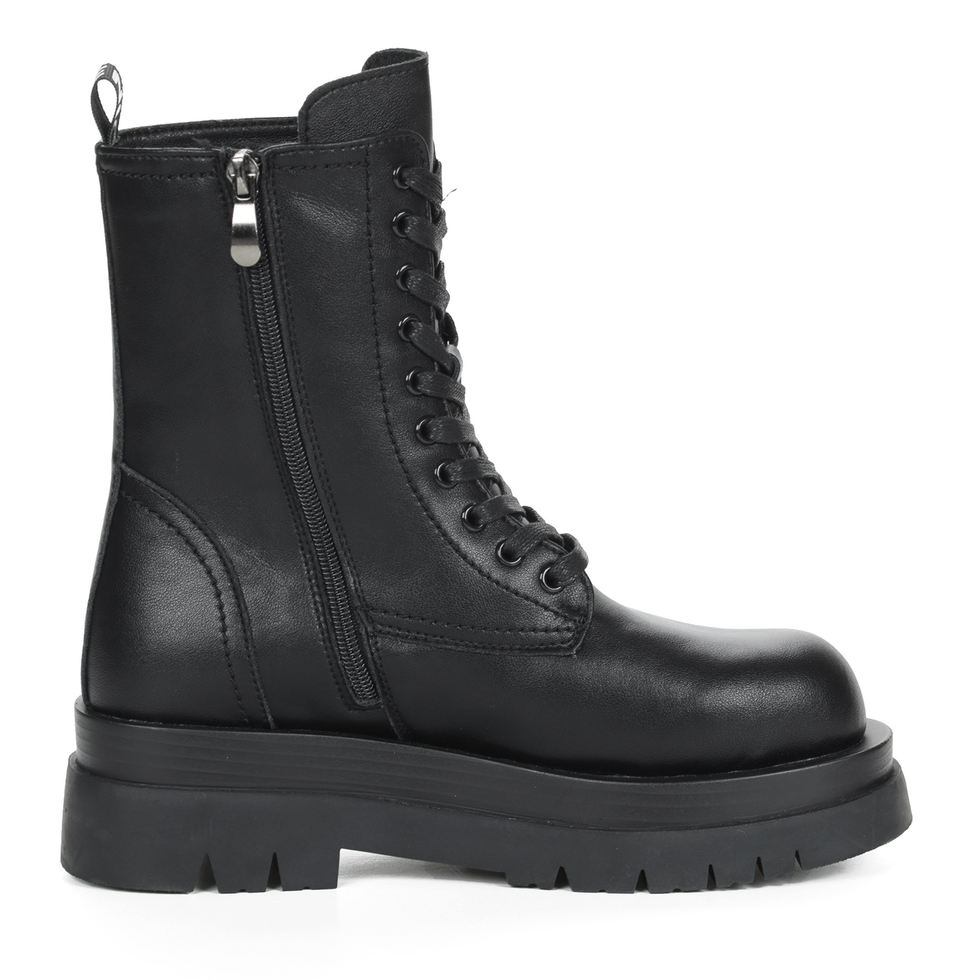 Черные ботинки из кожи на шнурках на подкладке из экошерсти KEDDO, цвет черный - фото 4
