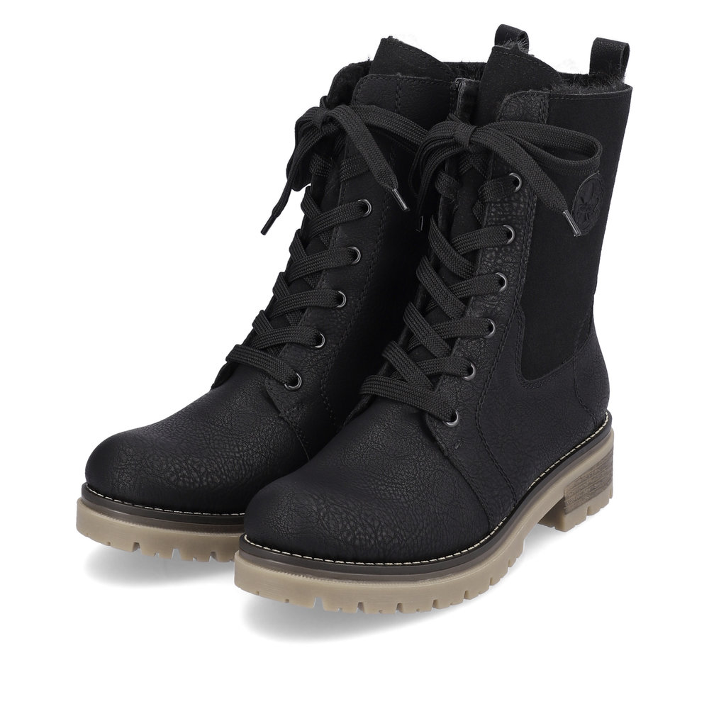 Черные утепленные ботинки из экокожи и текстиля Rieker, цвет черный - фото 9