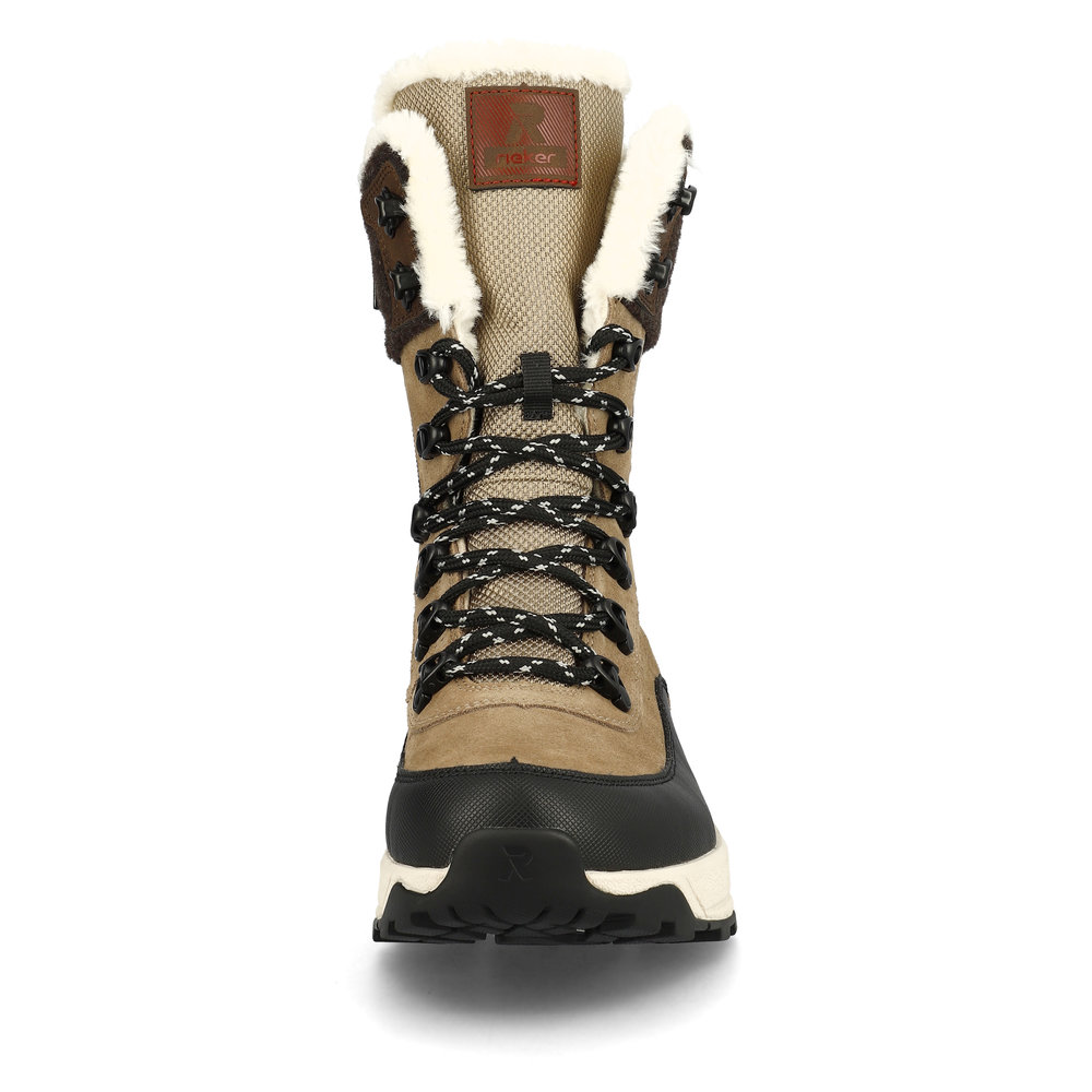 Бежевые утепленные ботинки хайкеры из велюра и текстиля Rieker Evolution, цвет бежевый - фото 6