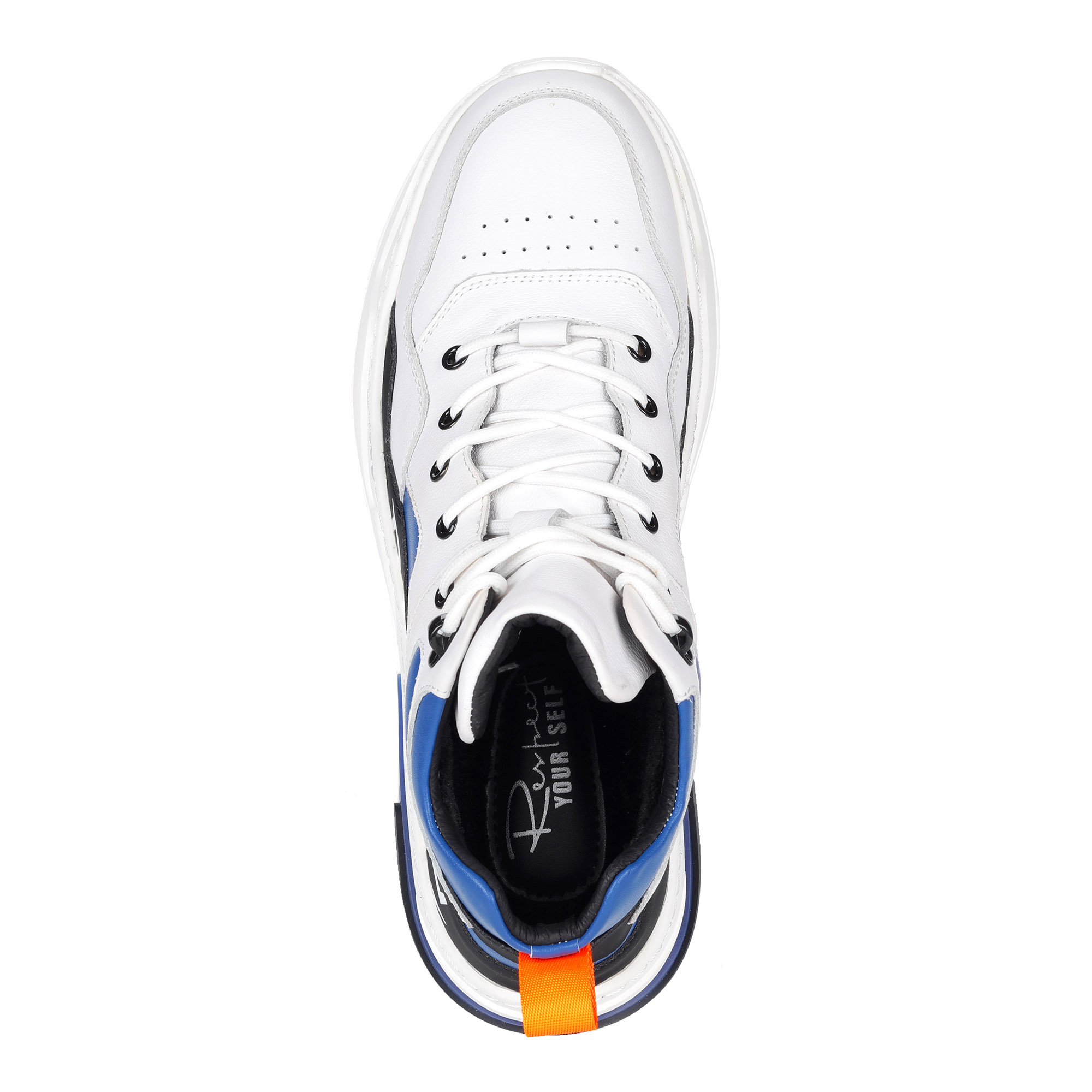 Бело-синие кроссовки из кожи от Respect-shoes