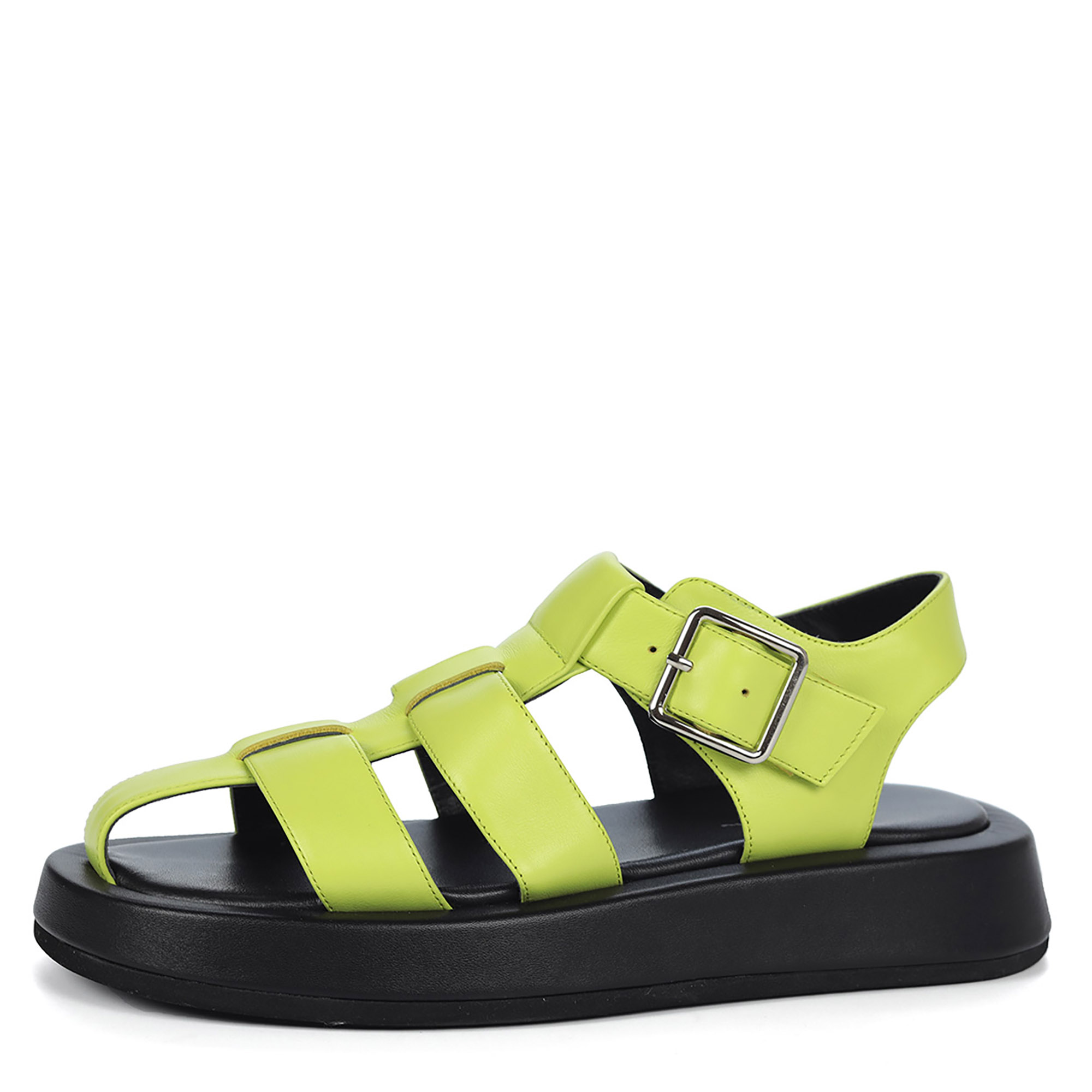 Салатовые рыбацкие сандалии из кожи на подкладке из натуральной кожи на утолщенной подошве