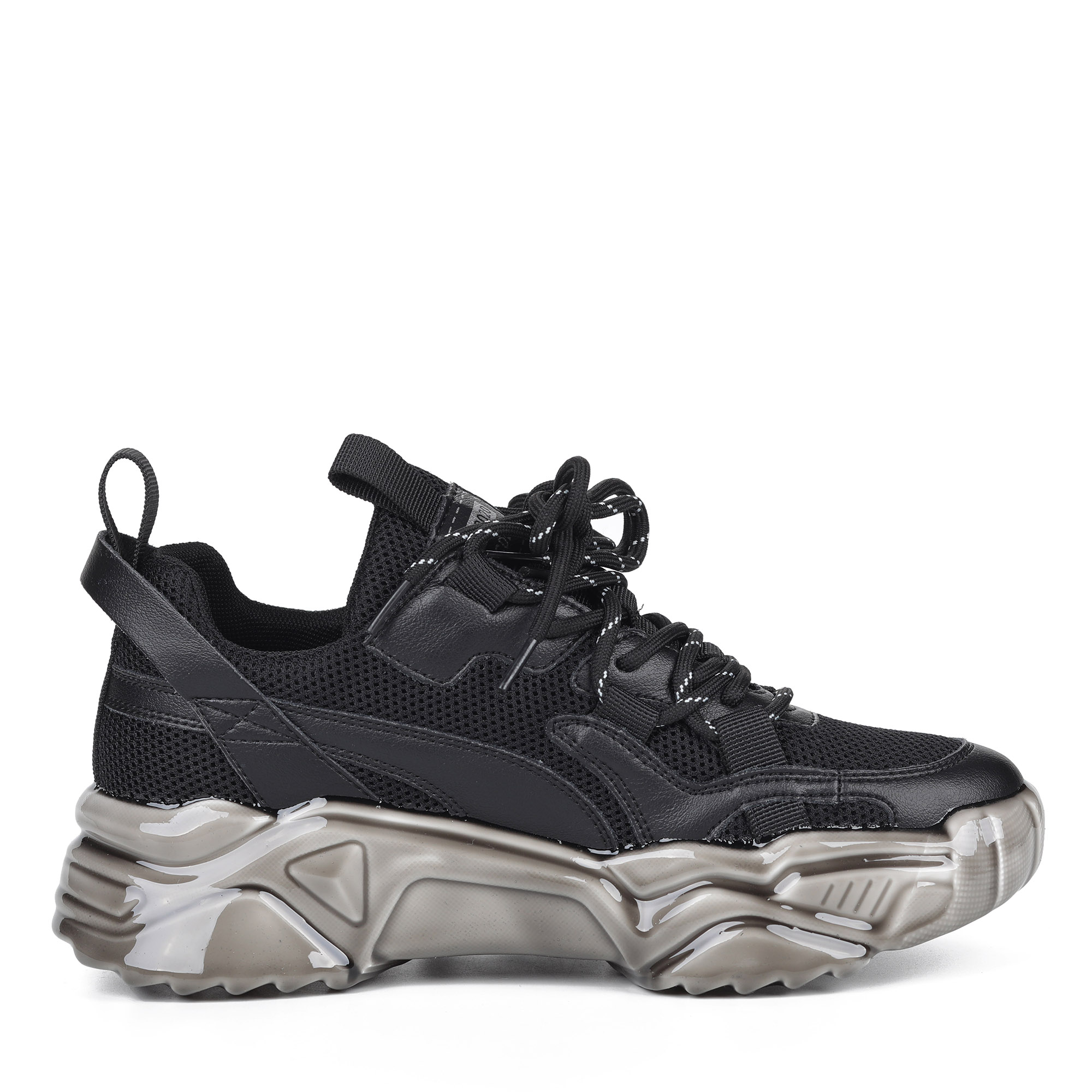 Черные кроссовки из комбинированных материалов от Respect-shoes