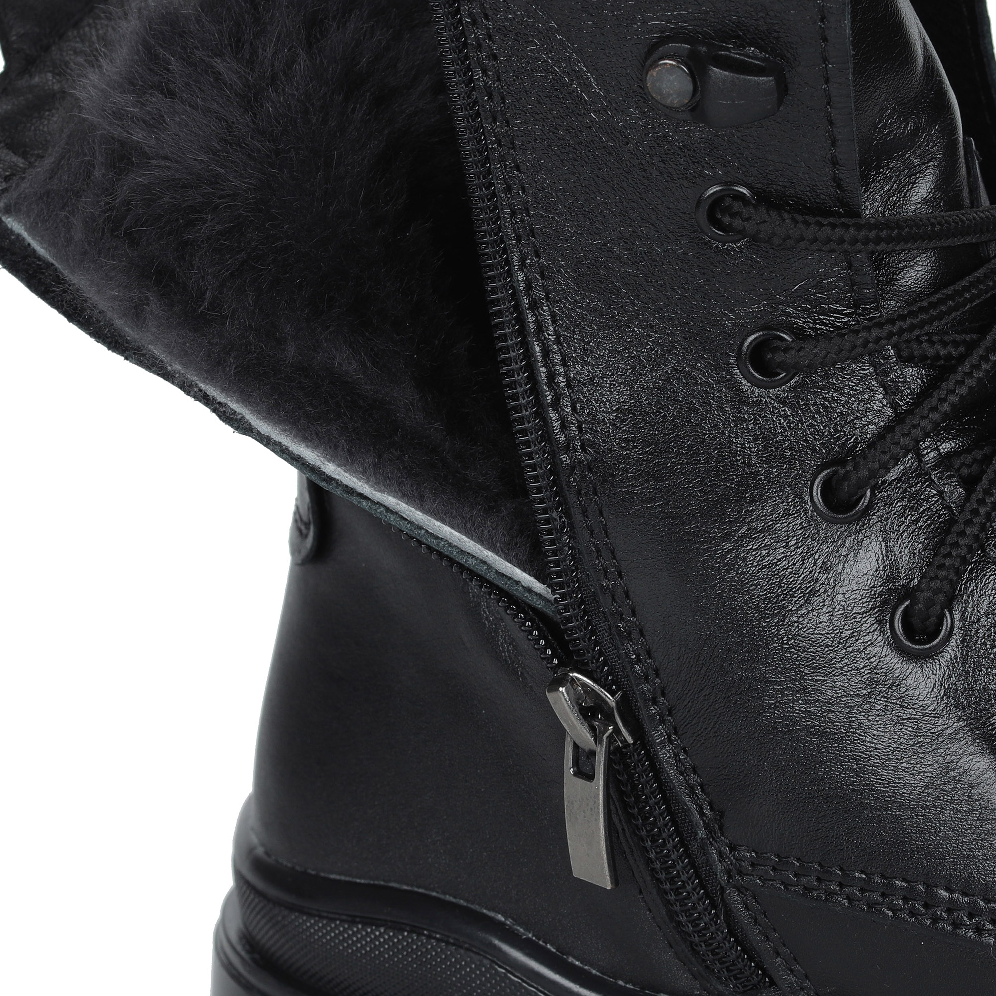 Черные ботинки из кожи на подкладке из натурального меха на утолщенной подошве Respect, цвет черный - фото 5