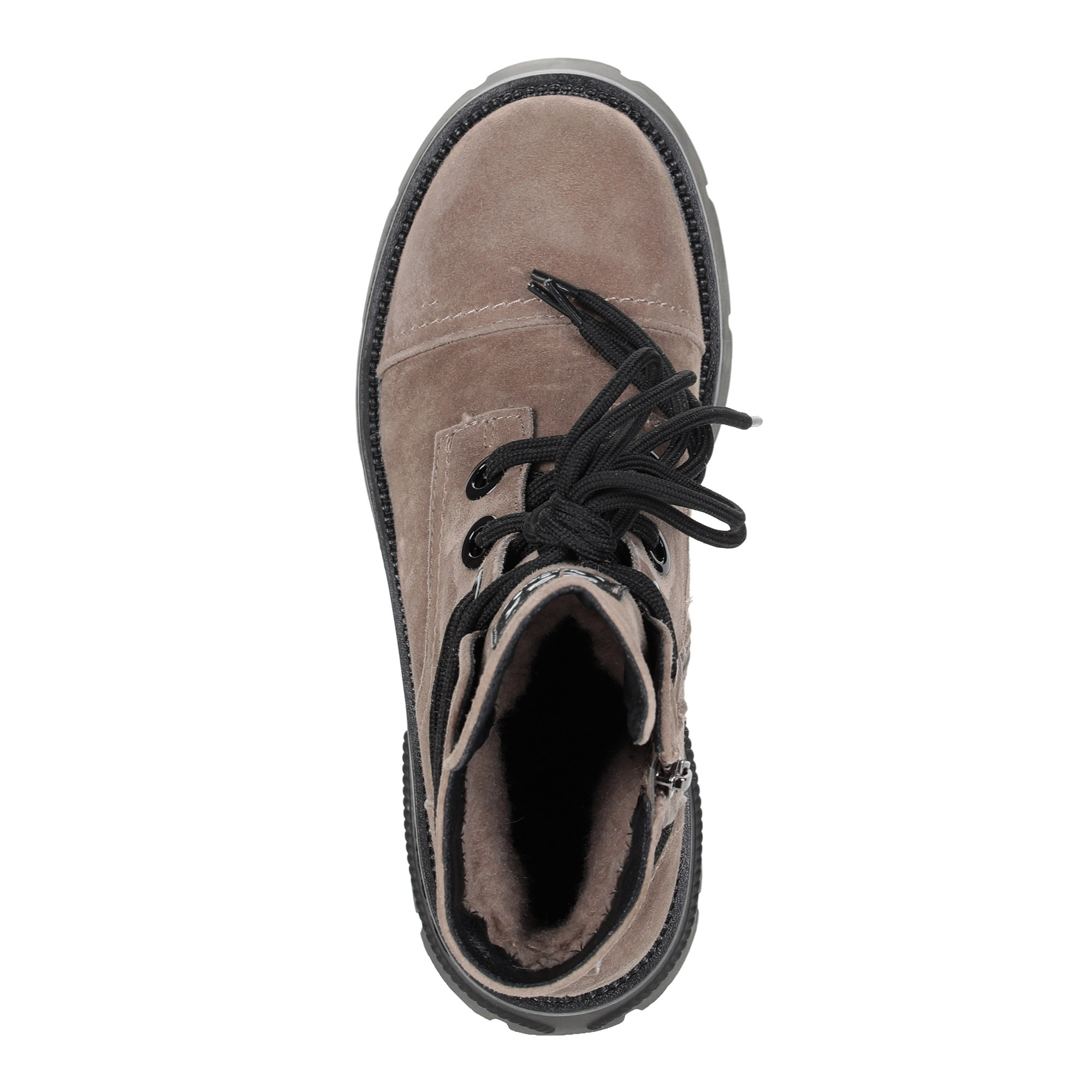 фото Коричневые ботинки из велюра на подкладке из натуральной шерсти на шнурках и тракторной подошве respect