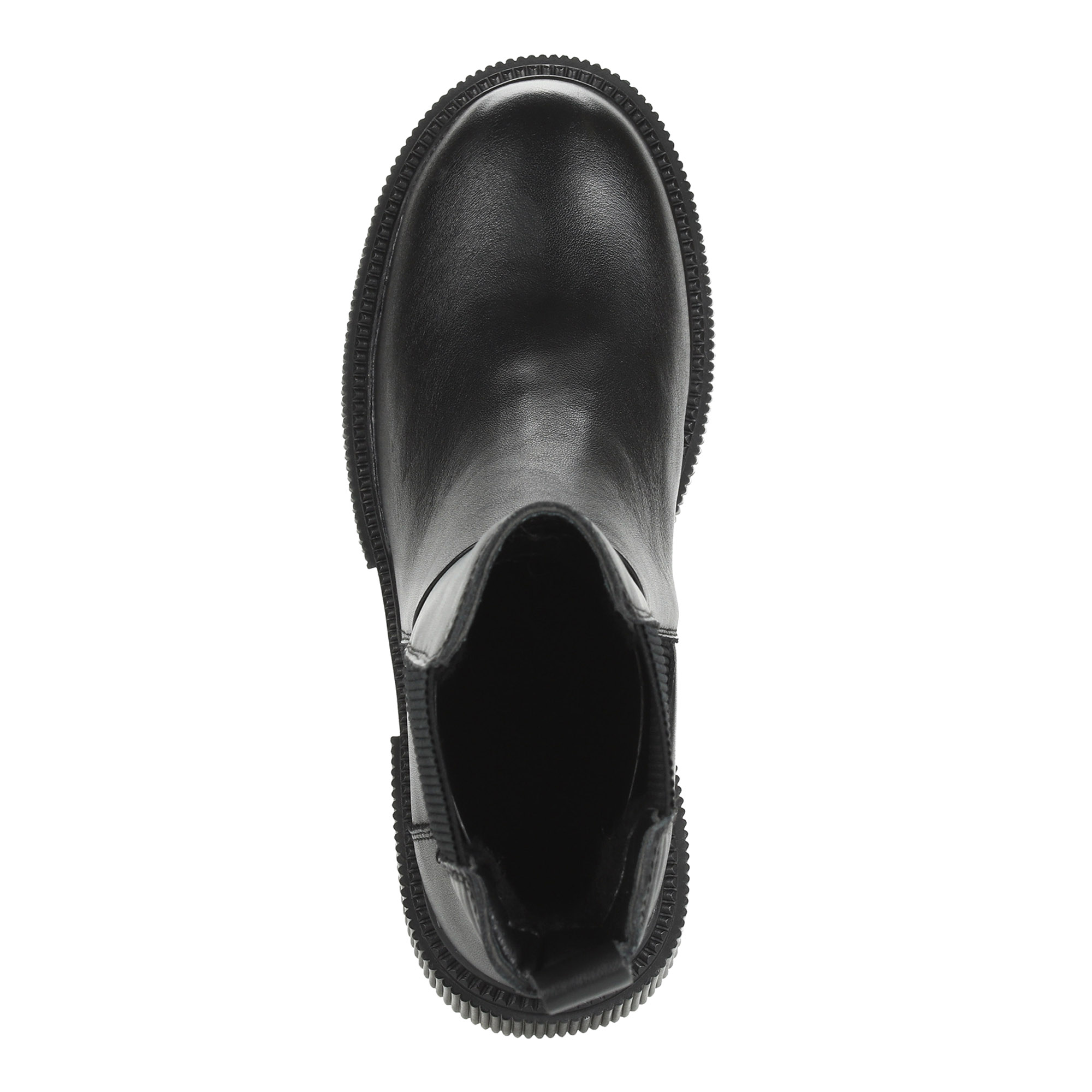 фото Черные ботильоны из кожи с эластичной вставкой на подкладке из натуральной шерсти на утолщенной подошве и квадратном каблуке respect